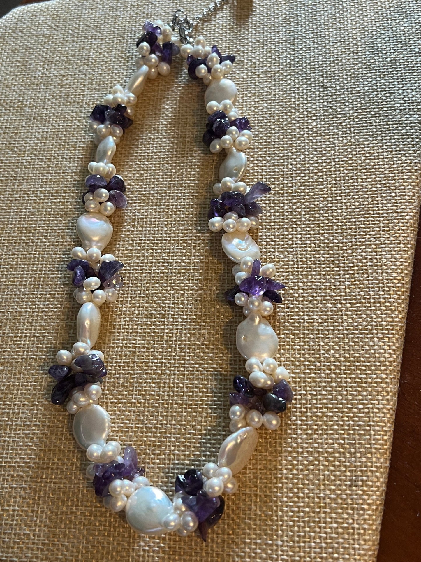 Vintage Pearl and Amethyst Cluster Style Necklace, Purple and White Necklace, Perfect Mother’s Day Gift, Lover Antiques and Vintage