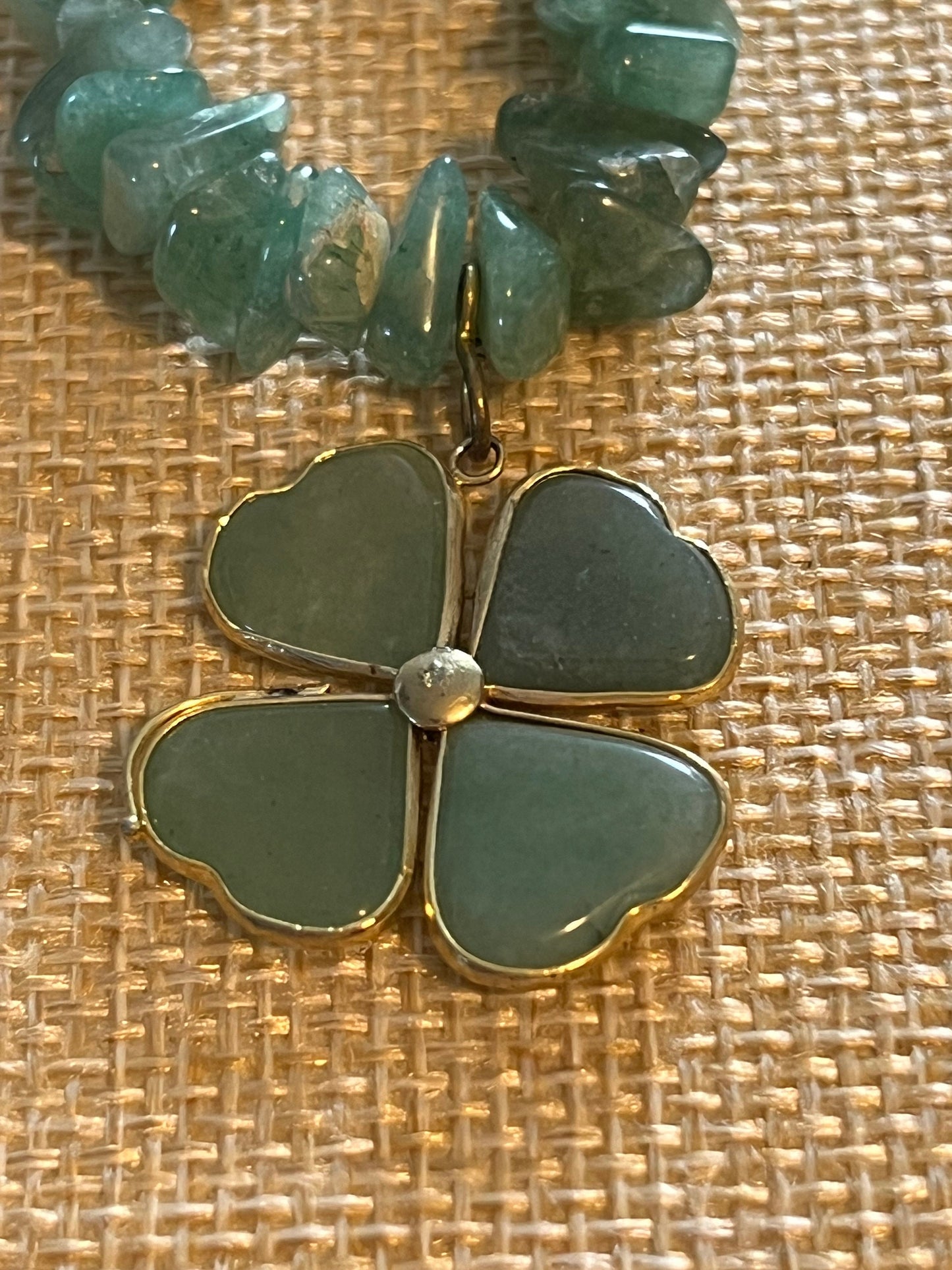 Vintage Jade Necklace with Heart Shaped 4 Leaf Clover Pendant, Vintage Jadeite Jewelry, Lover Antiques and Vintage