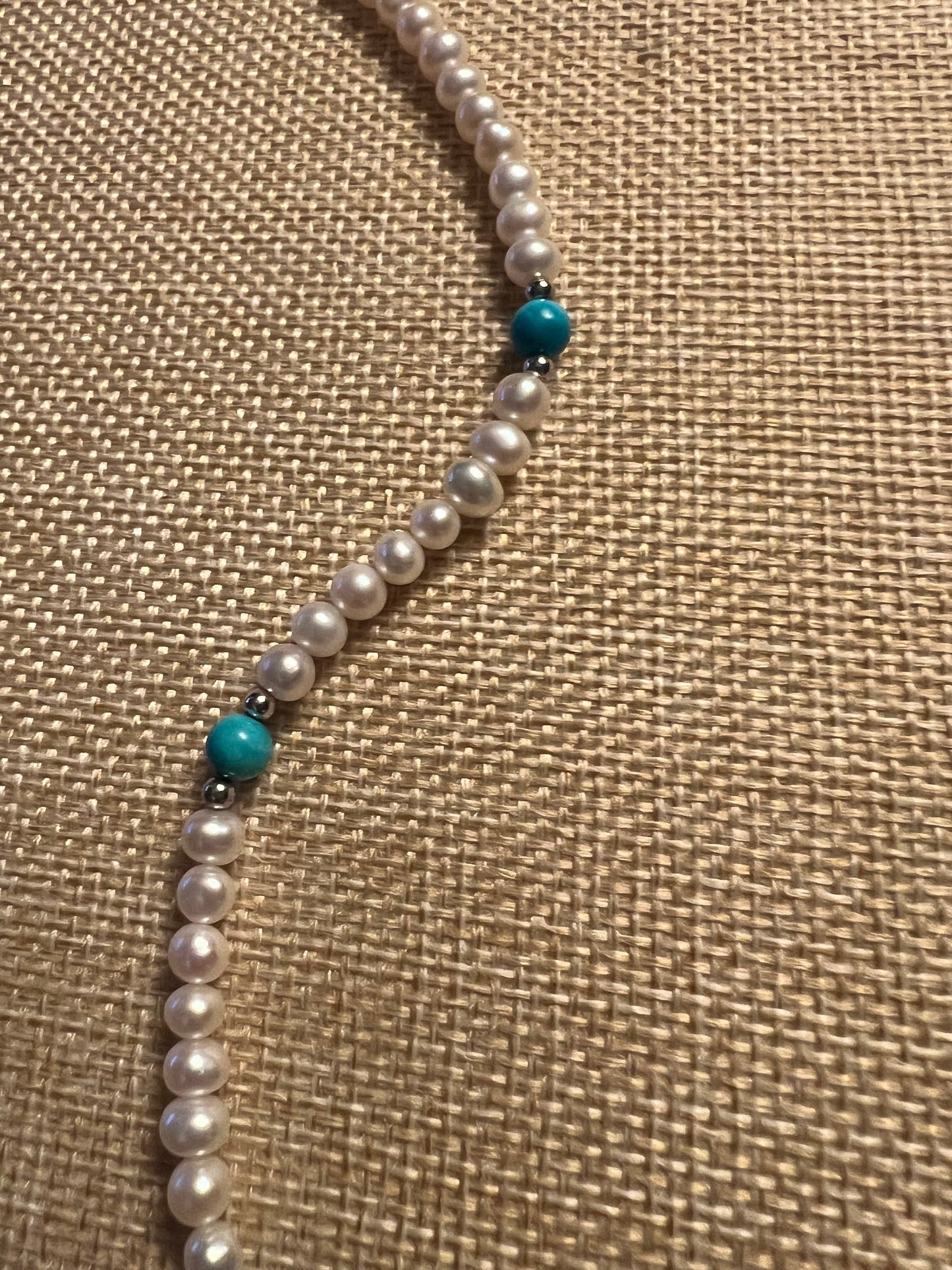 Vintage Sterling Silver and Turquoise Pendant and Pearl Beaded Strand Necklace, Lover Antiques and Vintage