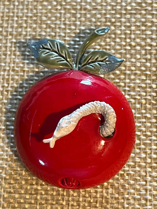Vintage Coro Apple with Worm Brooch, Apple Pin, Lover Antiques and Vintage