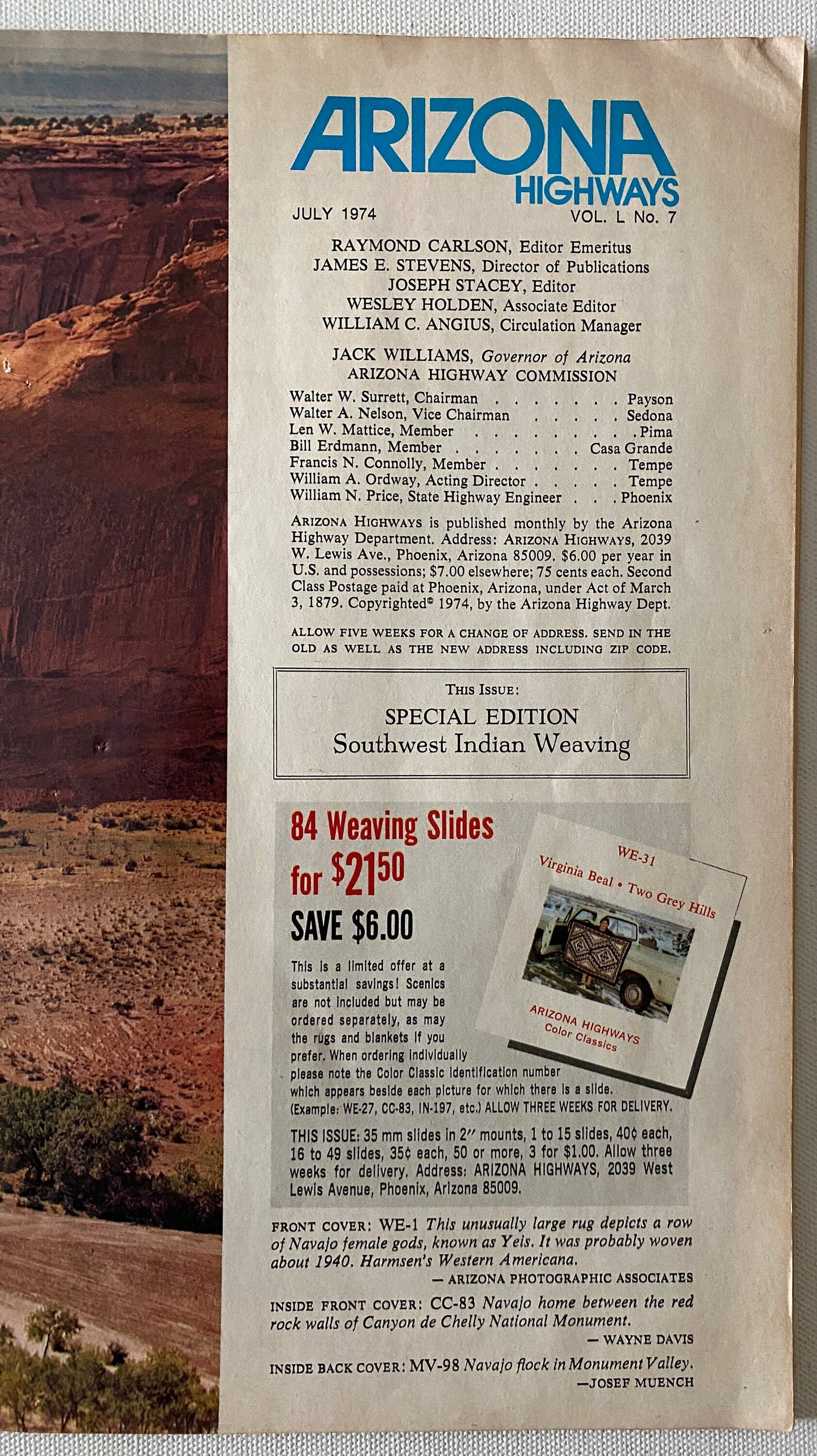 Arizona Highways Special Edition Southwest Indian Weaving Book, July 1974 Edition, Lover Antiques and Vintage