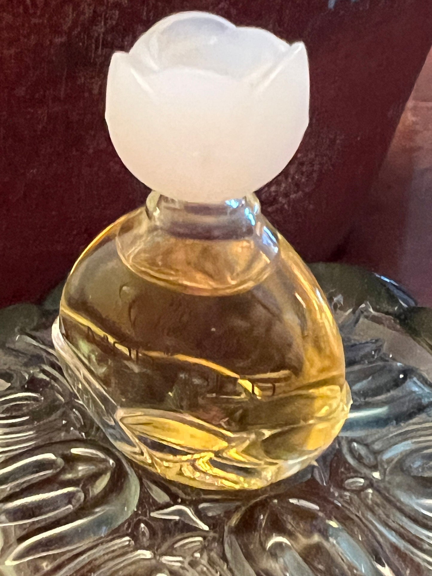 Vintage Habanita Molinard Eau de Toilette Miniature 1.1 Fluid Ounces, Lalique Bottle with Silver Cap, Lover Antiques and Vintage