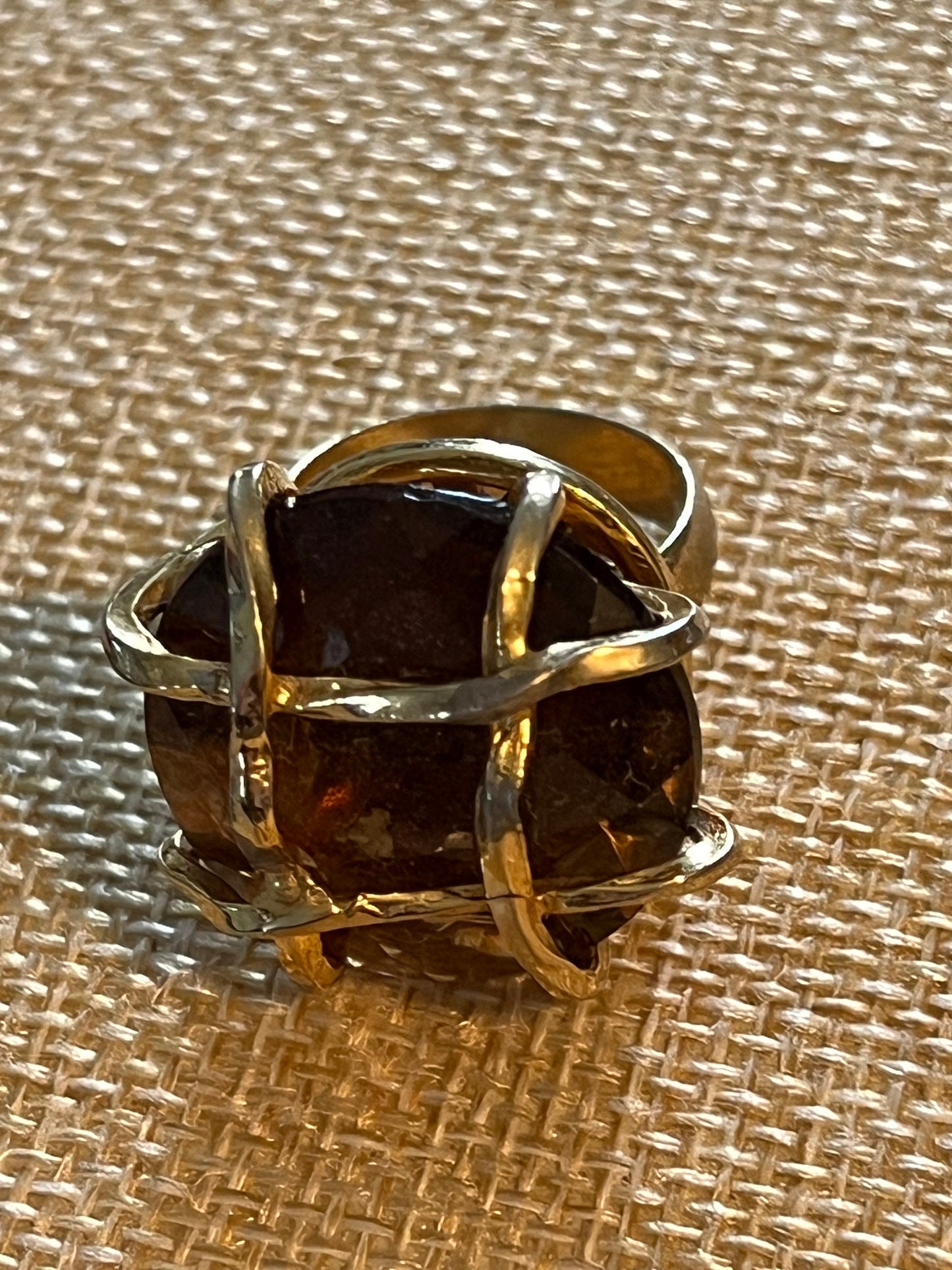 Vintage Hattie Carnegie Tiger Eye Caged Ring, Bold Statement Ring, Lover Antiques and Vintage