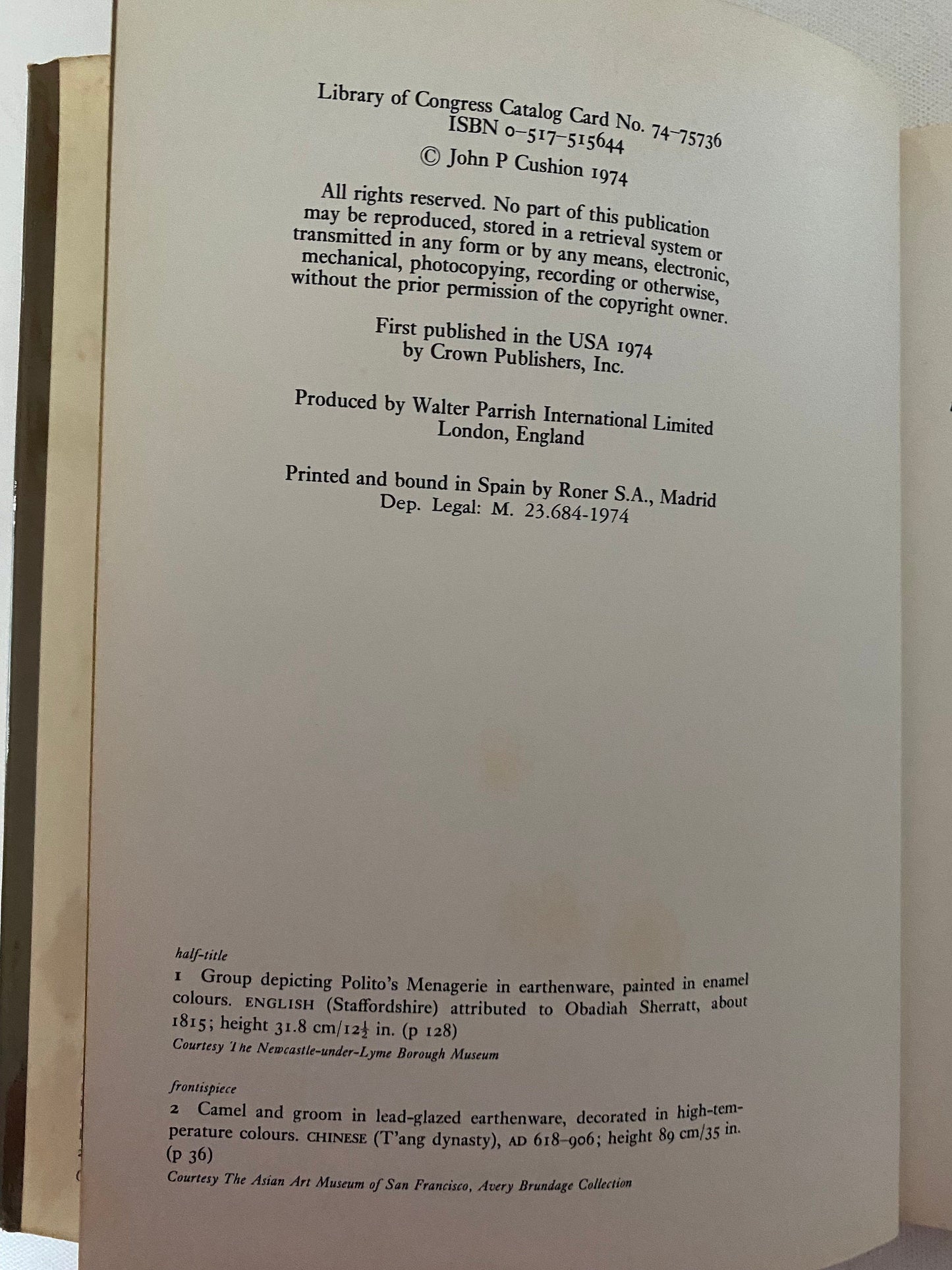 Animals in Pottery & Porcelain Book, by John P. Cushion, Lover Antiques and Vintage