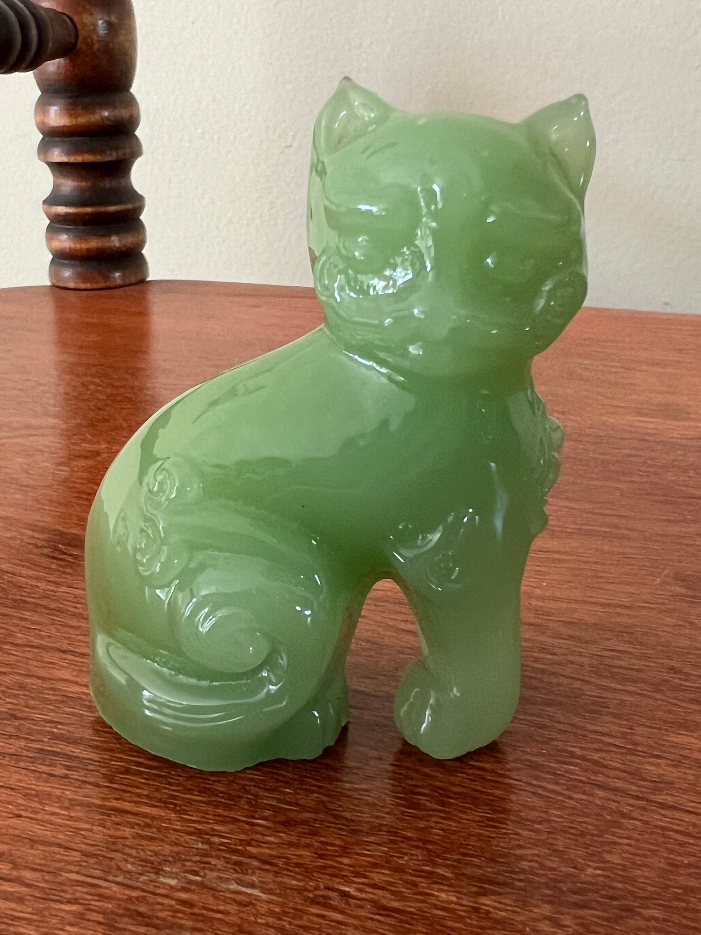 Vintage Jadeite Cat House of Faberge by the Franklin Mint, Jadeite Green Cat, Green Kitten Figurine, Lover Antiques and Vintage