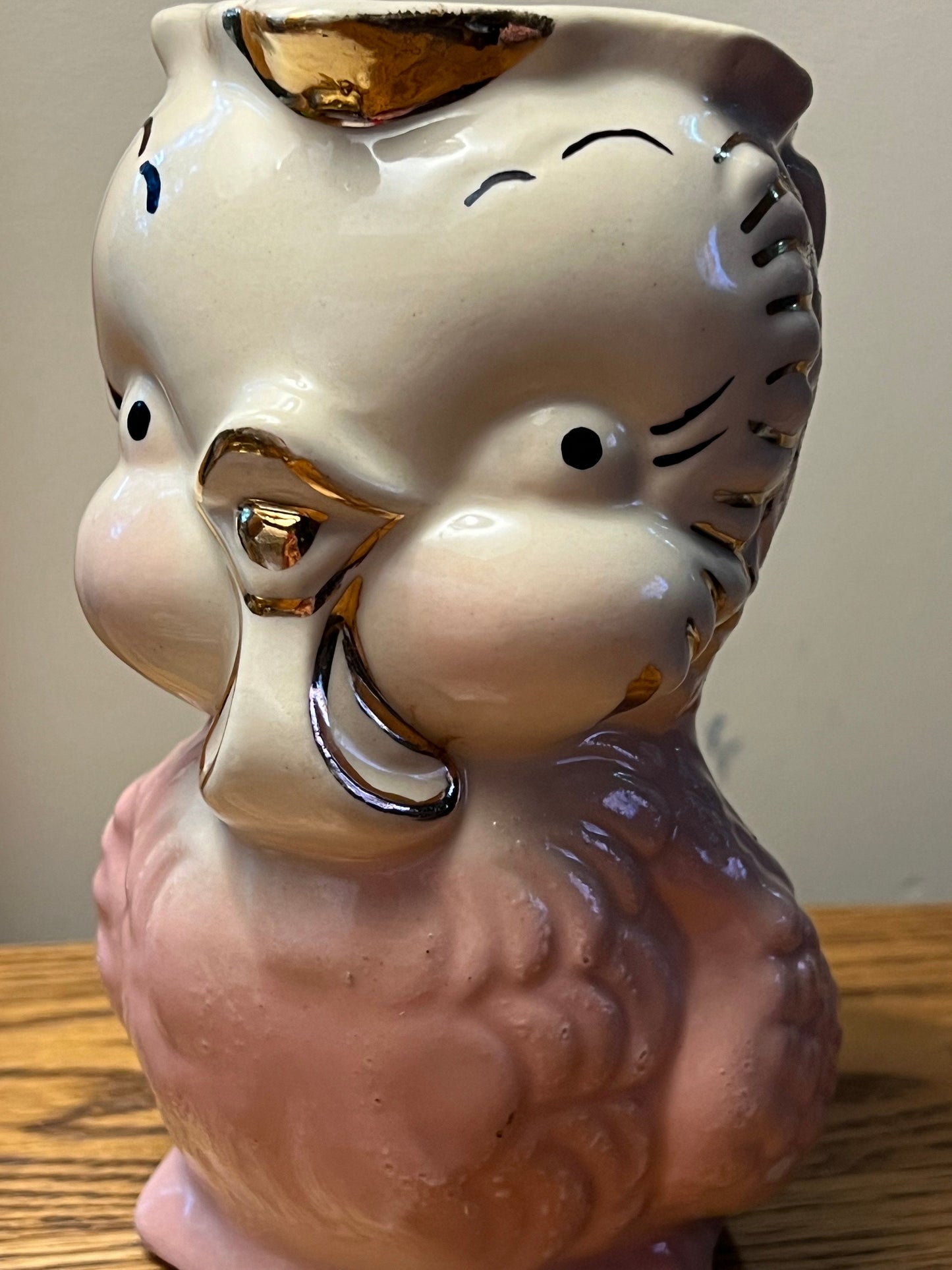 Vintage Shawnee Pottery Owl Pitcher with 14K Gold Trim Pink and White Owl Lover Antiques and Vintage
