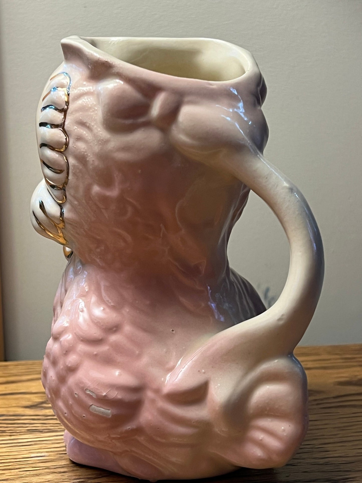 Vintage Shawnee Pottery Owl Pitcher with 14K Gold Trim Pink and White Owl Lover Antiques and Vintage