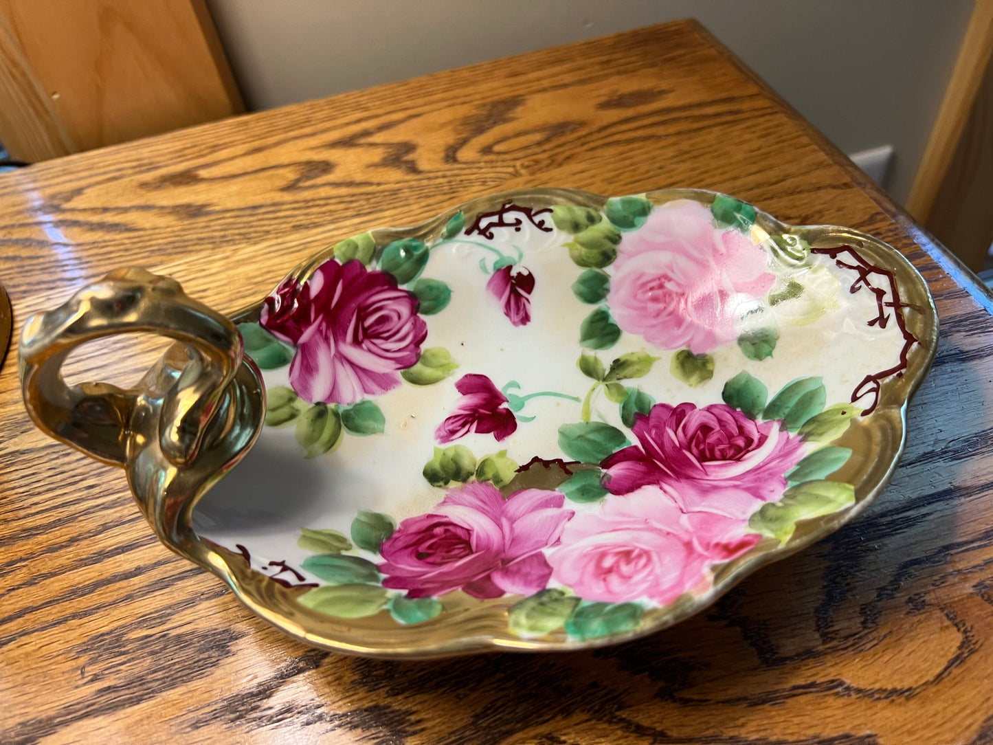 Vintage Nippon Hand Painted Dresser Dish With Handle Japanese Porcelain Vase Lover Antiques and Vintage