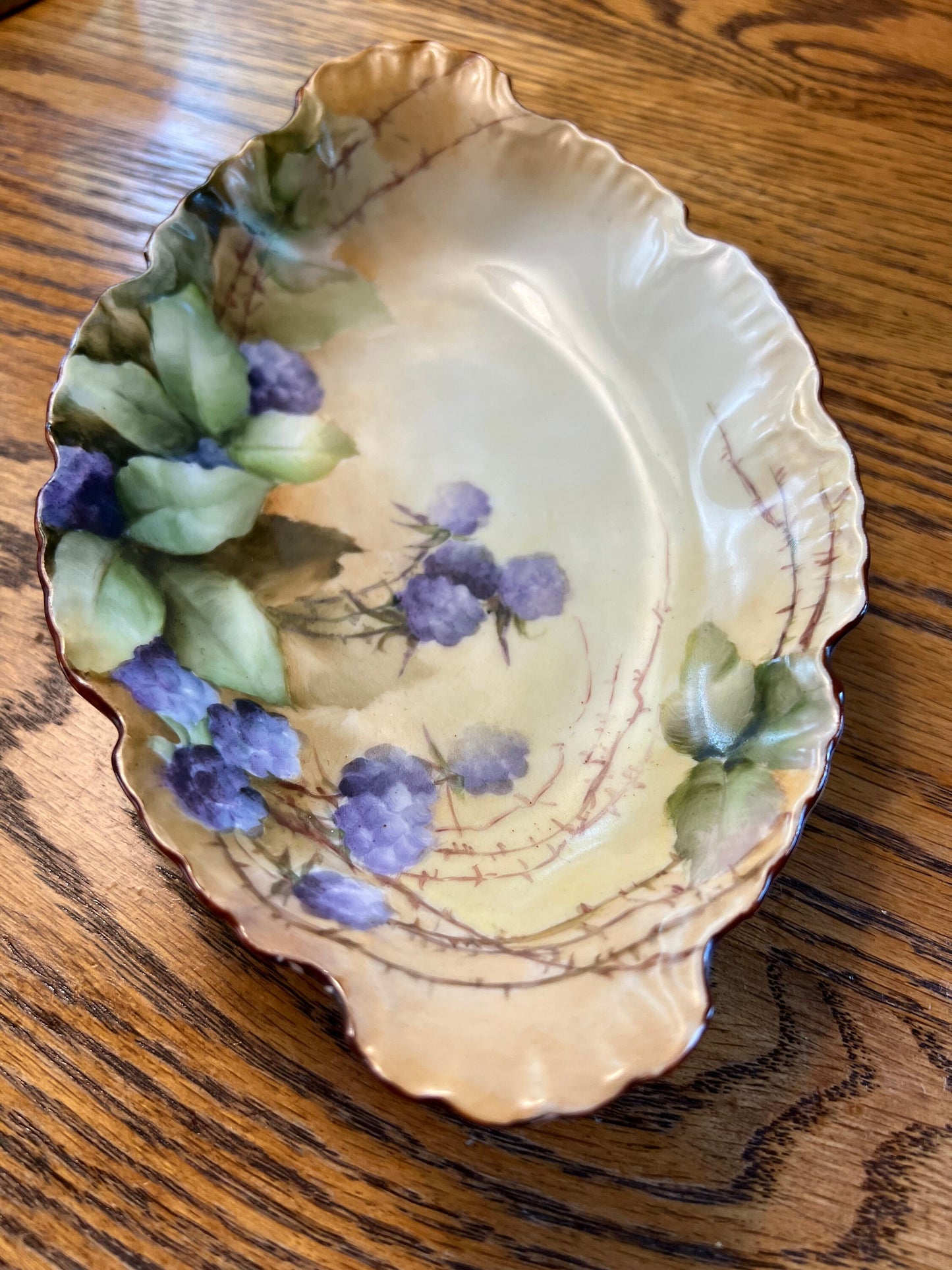 Vintage Purple Flowers Hand Painted Dresser Dish Signed by Elite L France Limoges Lover Antiques and Vintage