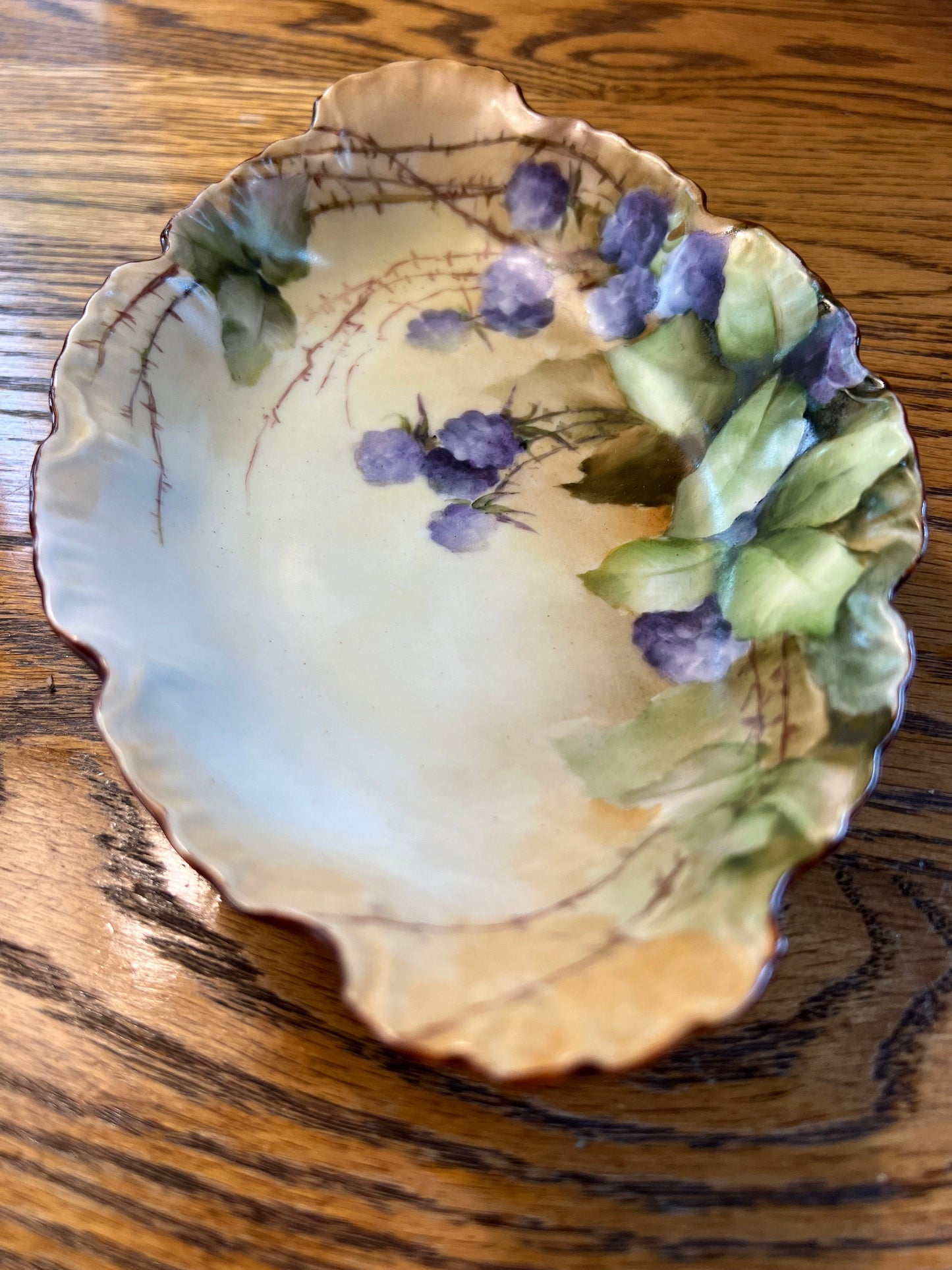 Vintage Limoges Blackberry Hand Painted Dresser Dish Signed by Elite L France Limoges Blackberries Purple Lover Antiques and Vintage