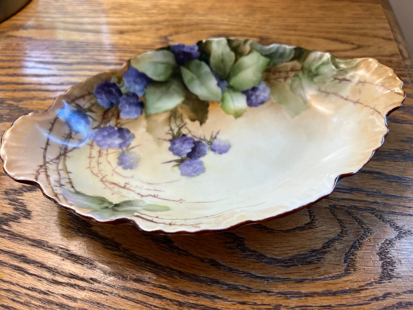Vintage Purple Flowers Hand Painted Dresser Dish Signed by Elite L France Limoges Lover Antiques and Vintage