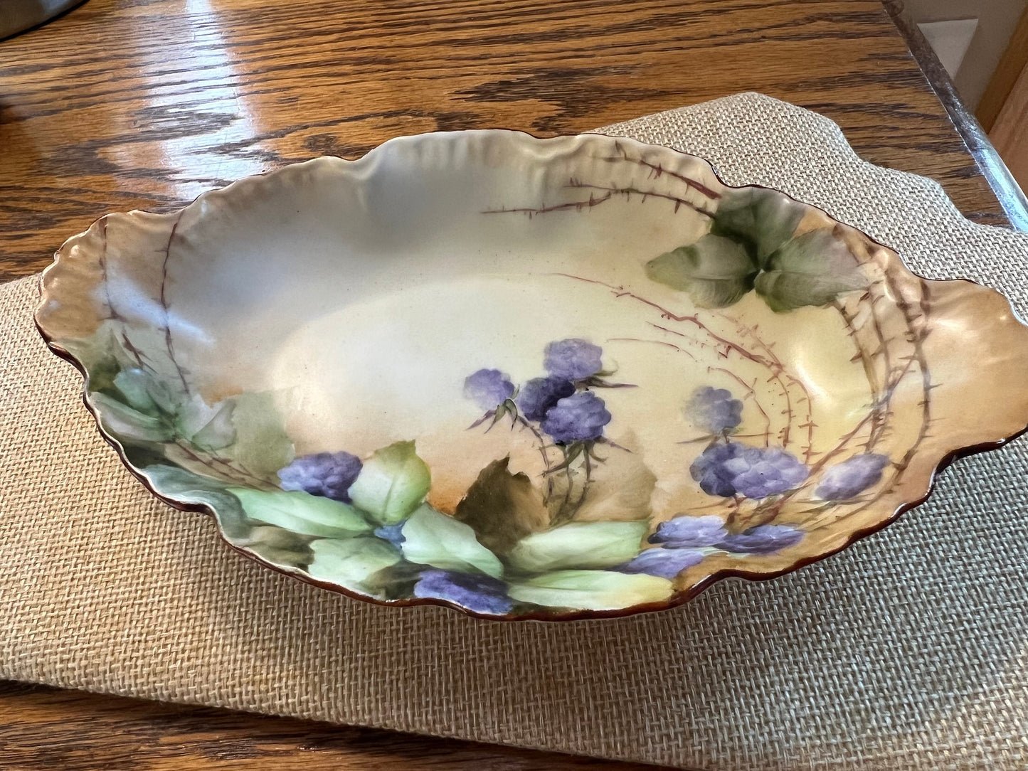 Vintage Purple Flowers Hand Painted Dresser Dish Signed by Elite L France Limoges Lover Antiques and Vintage