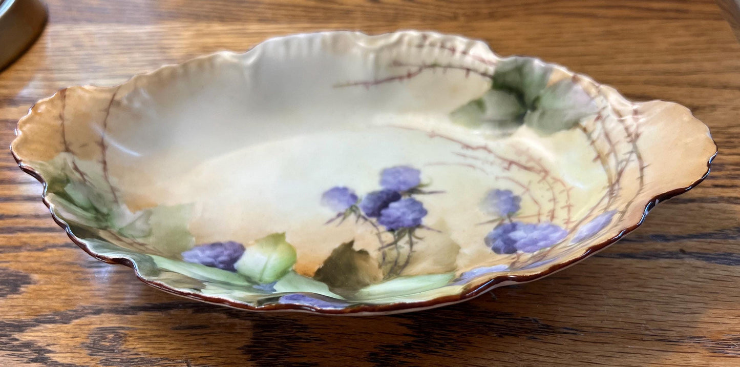 Vintage Limoges Blackberry Hand Painted Dresser Dish Signed by Elite L France Limoges Blackberries Purple Lover Antiques and Vintage