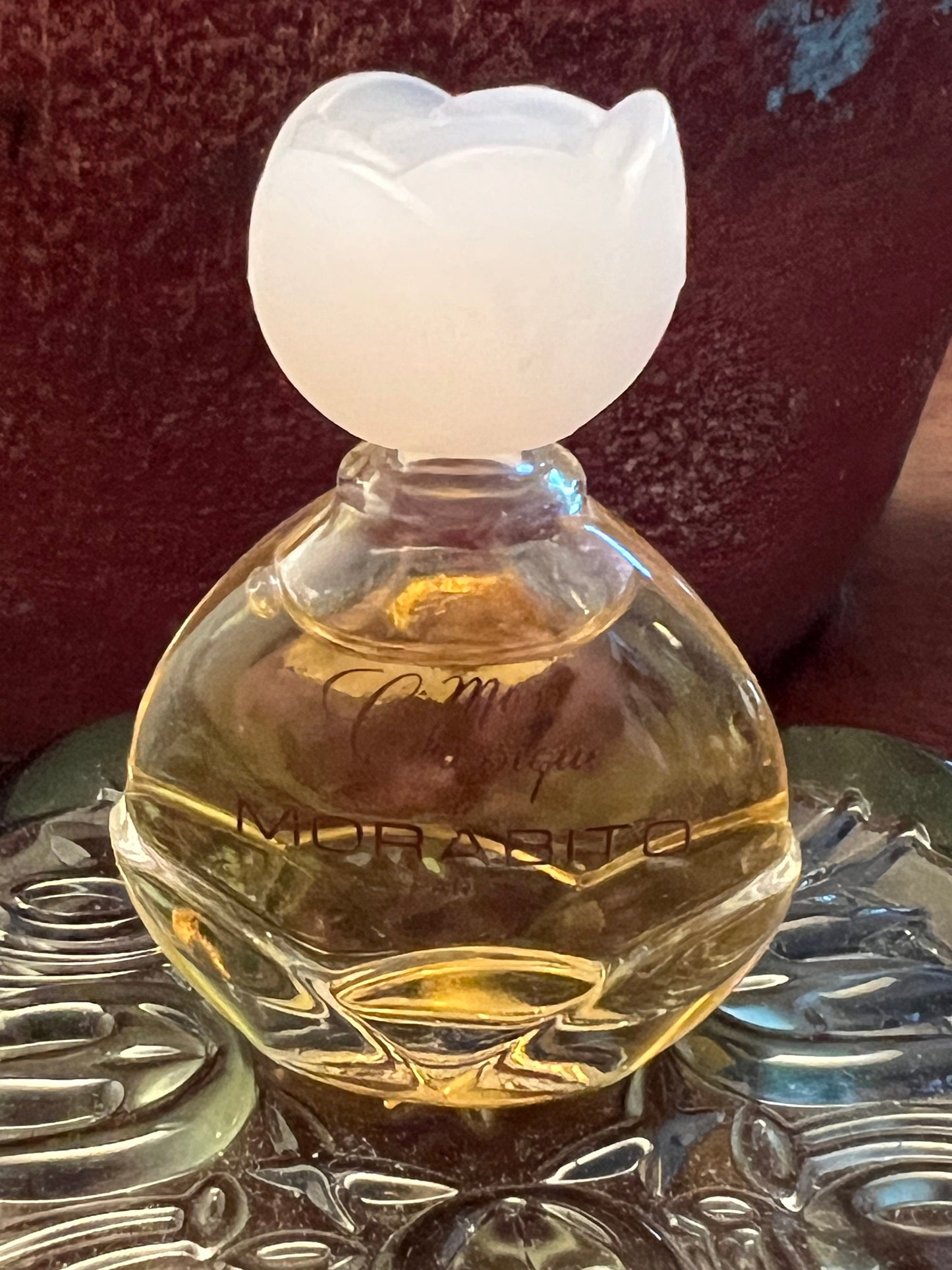 Vintage Habanita Molinard Eau de Toilette Miniature 1.1 Fluid Ounces, Lalique Bottle with Silver Cap, Lover Antiques and Vintage