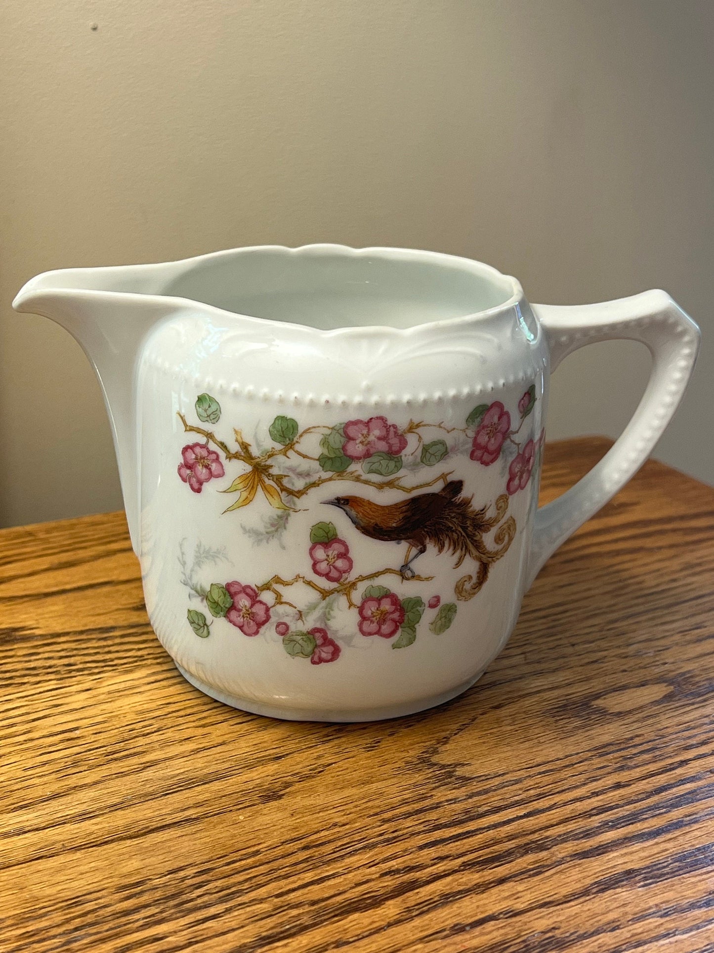 Vintage White Porcelain Peacock and Berries Pitcher Made in Germany Lover Antiques and Vintage