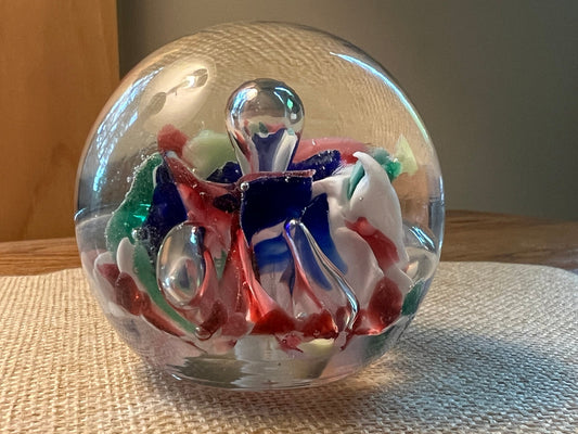 Vintage Murano Style Art Glass Floral Multi Colored Lampwork Paperweight Lover Antiques and Vintage