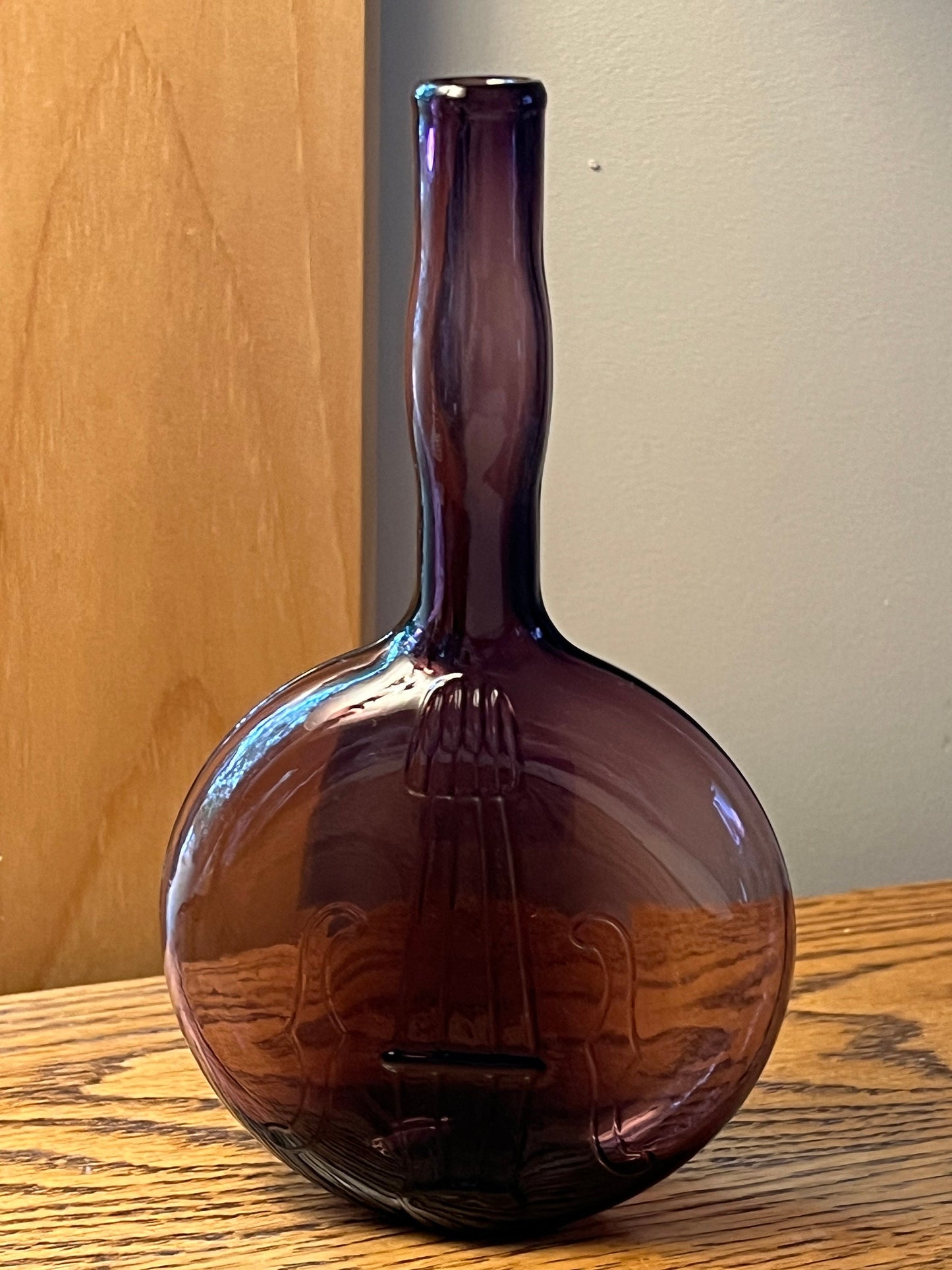 Vintage Amethyst Glass Bottle Banjo Style Embossed Glass Art Lover Antiques and Vintage