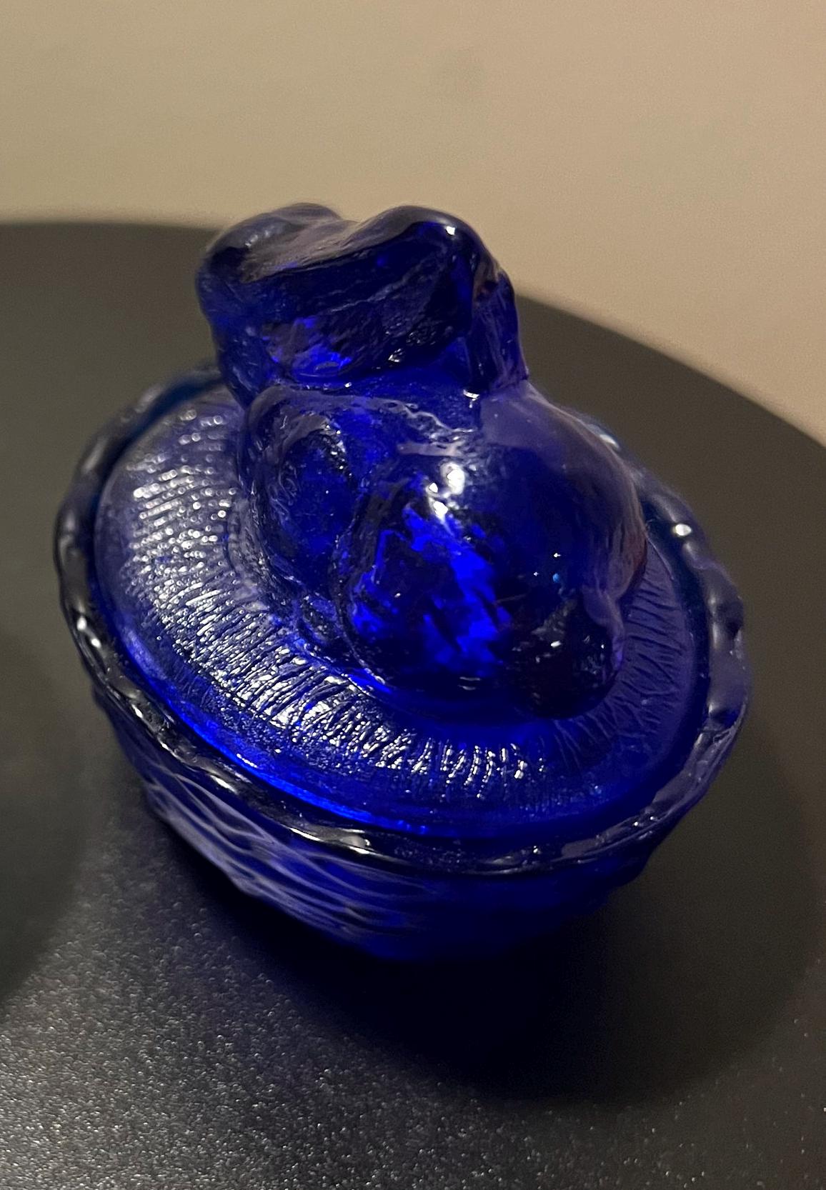 Vintage Cobalt Blue Rabbit on Nest Summit Art Russ Vogelsong Bunny with Lid Art Glass Rabbits Bunnies Lover Antiques and Vintage