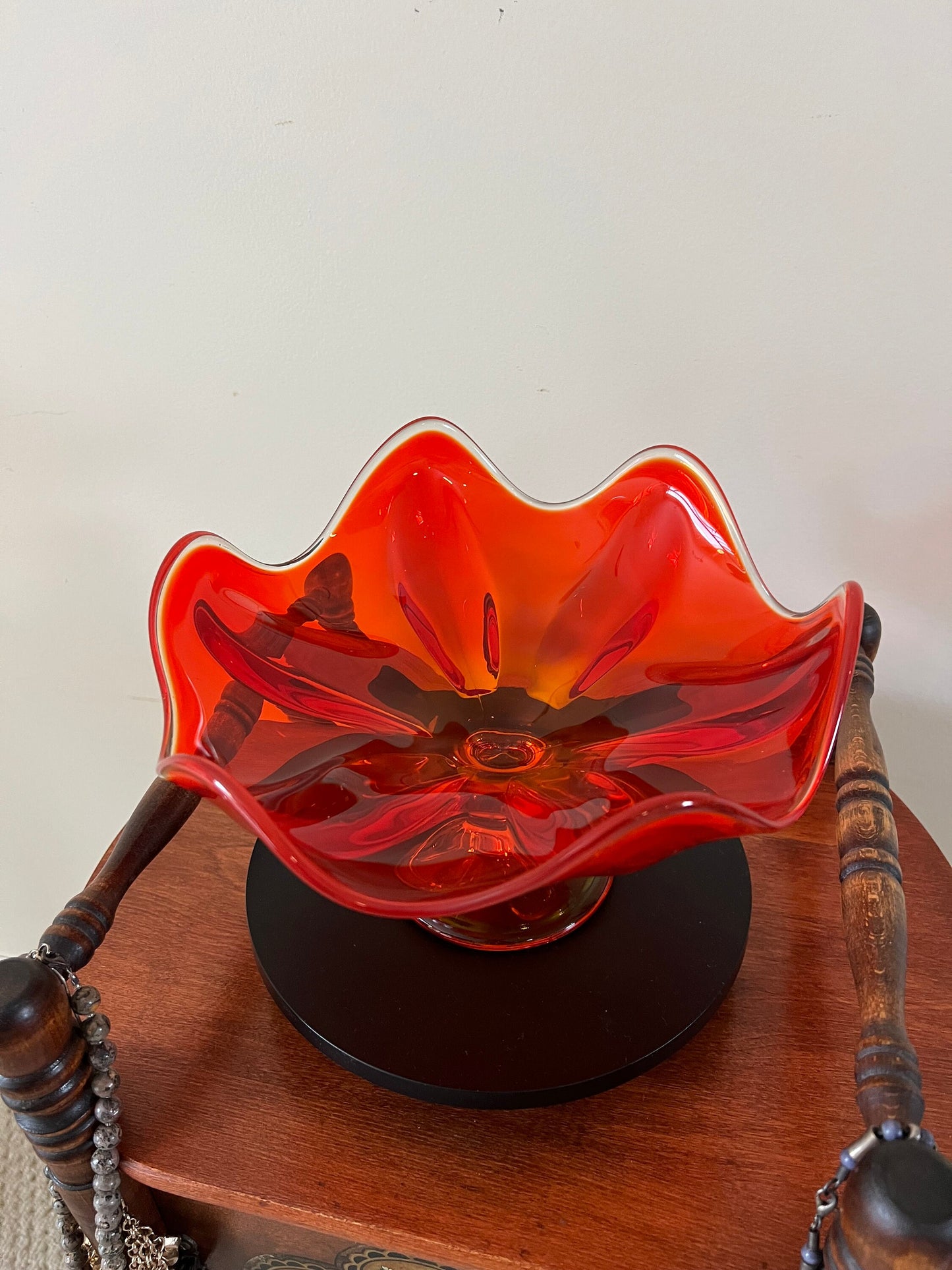Vintage Viking Persimmon 6 Petal Compote Vase Bowl Pedestal Dish Amberina Glass Footed Vase Lover Antiques and Vintage