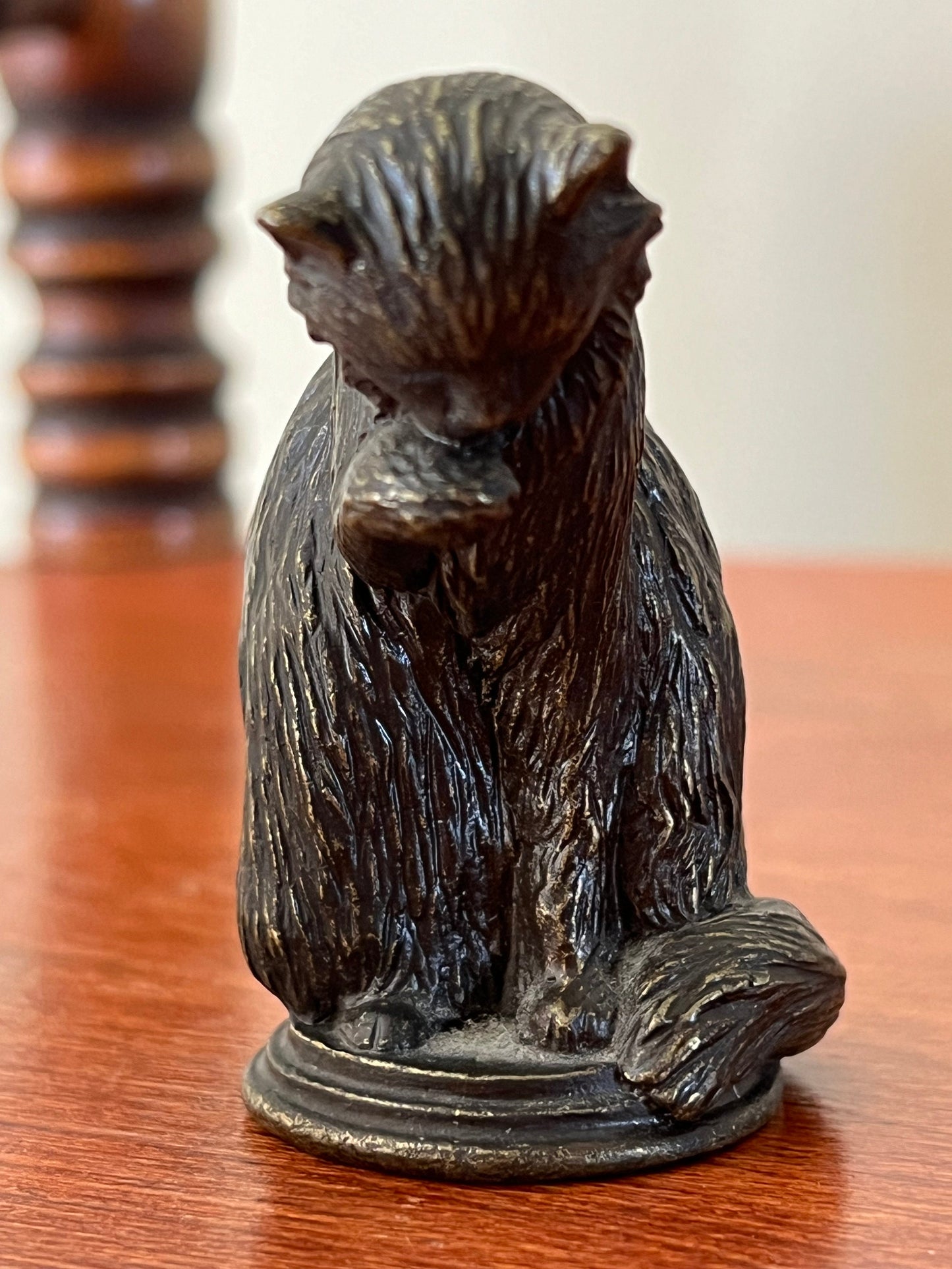 Vintage Pewter Cat Sitting Licking Its Paw, Franklin Mint Cat Statue Figurine, Lover Antiques and Vintage