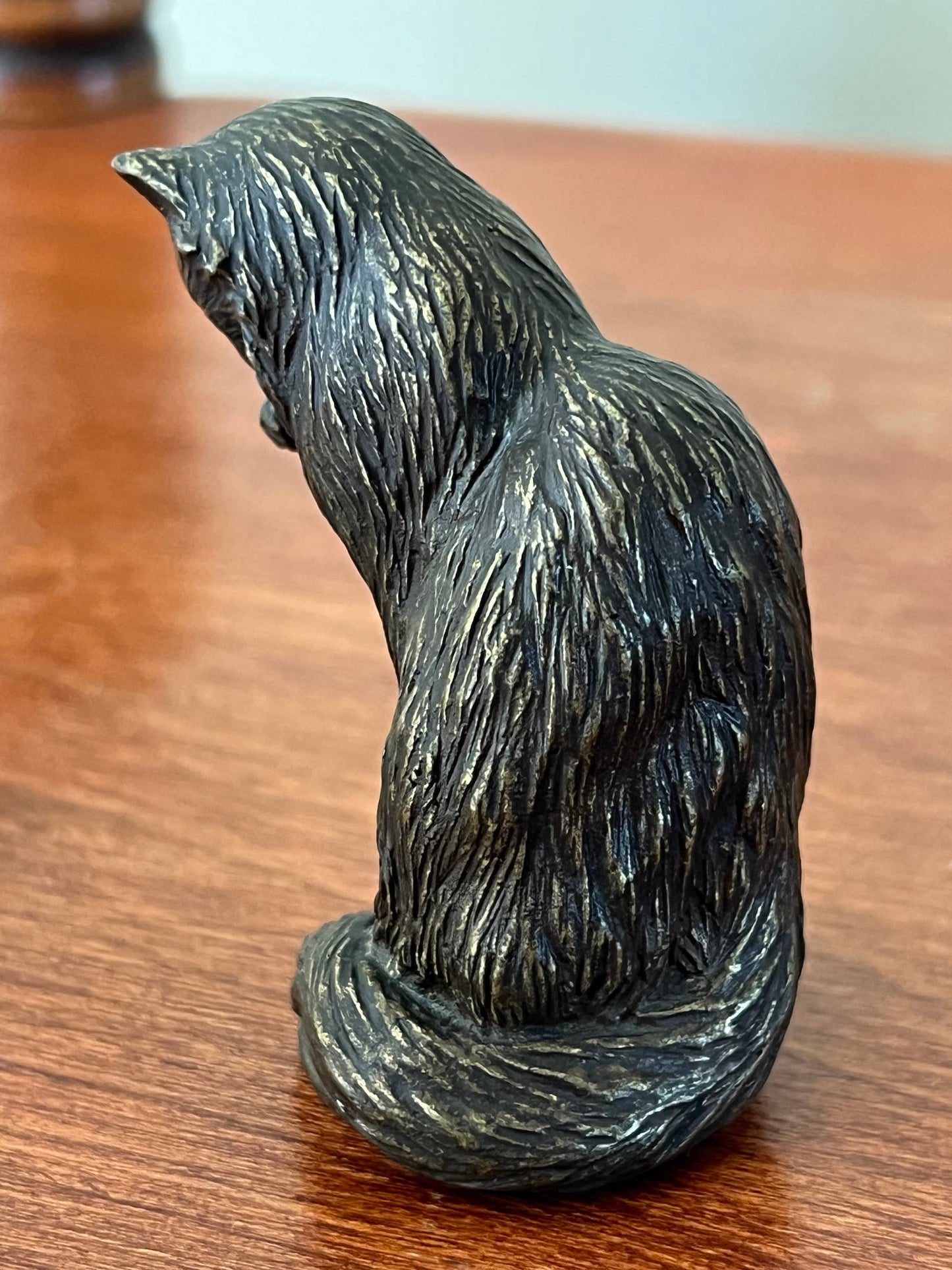Vintage Pewter Cat Sitting Licking Its Paw, Franklin Mint Cat Statue Figurine, Lover Antiques and Vintage