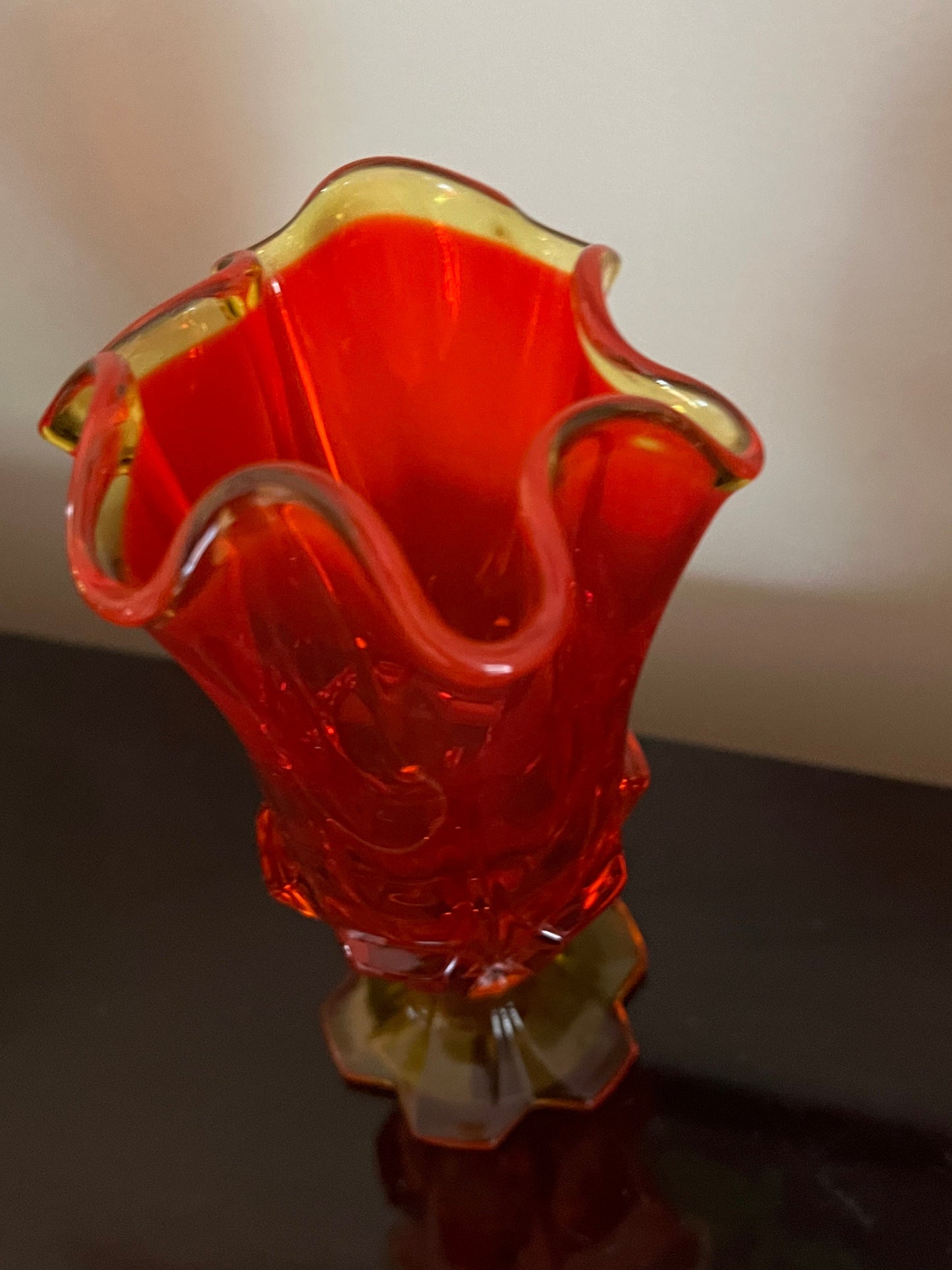 Vintage Fenton Amberina Handkerchief Glass Vase Footed Bowl Glowing Art Glass Lover Antiques and Vintage