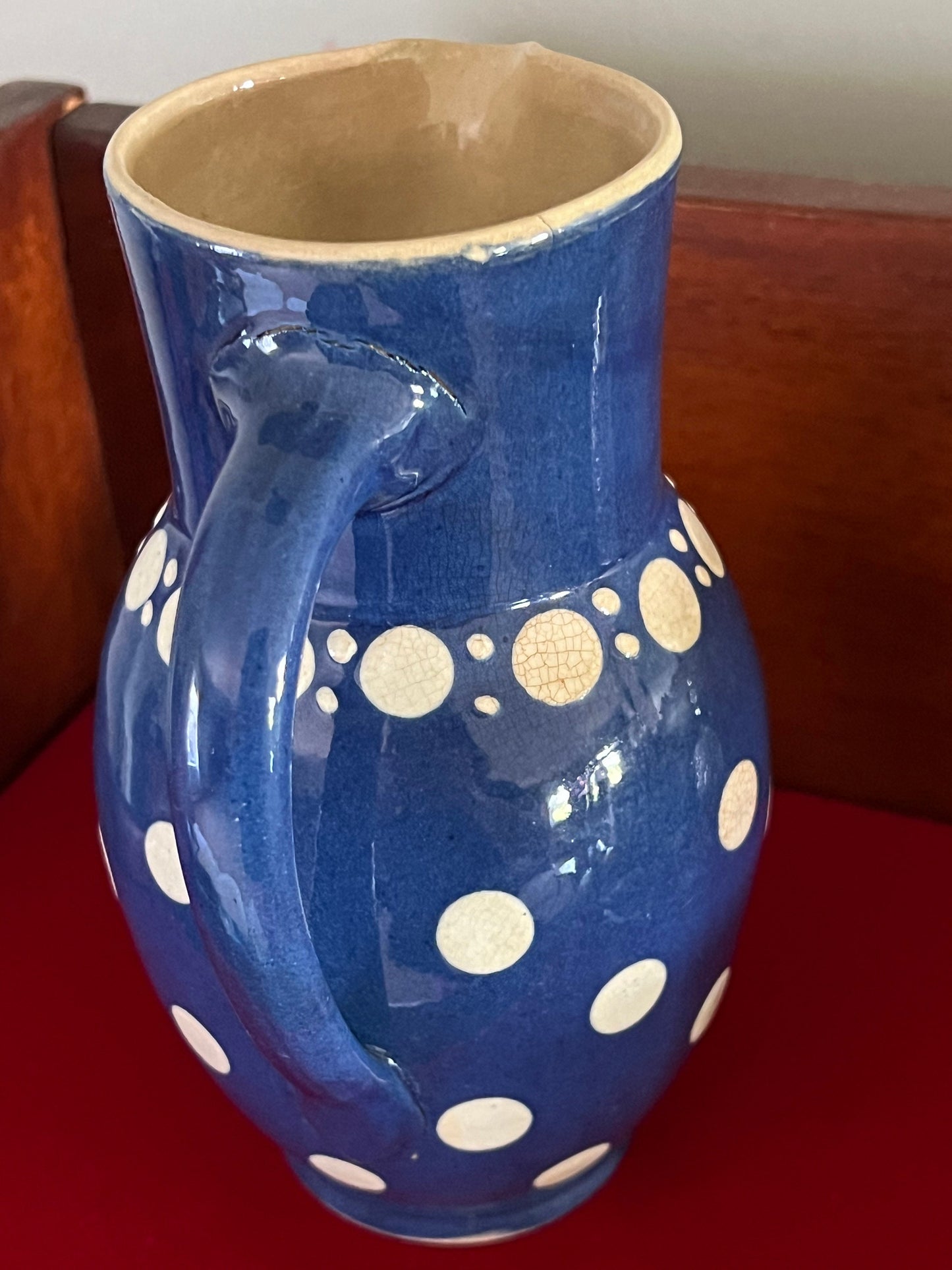 Vintage Ceramic Pitcher Jug Mug Burgel Thuringia Blue White Polka Dot Jug Lover Antiques and Vintage