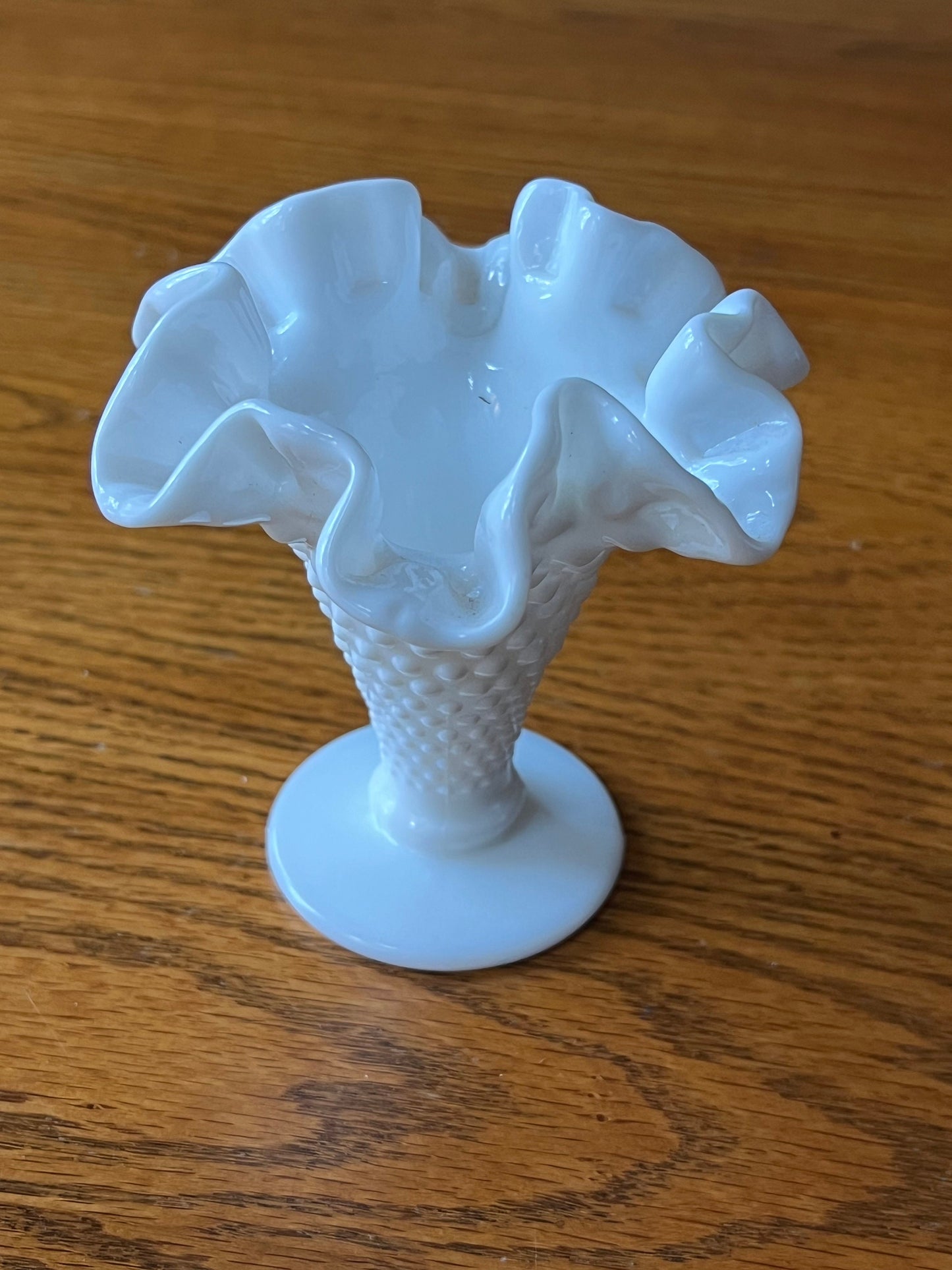 Vintage White Hobnail Ruffled Vase Glass Art Vase Lover Antiques and Vintage