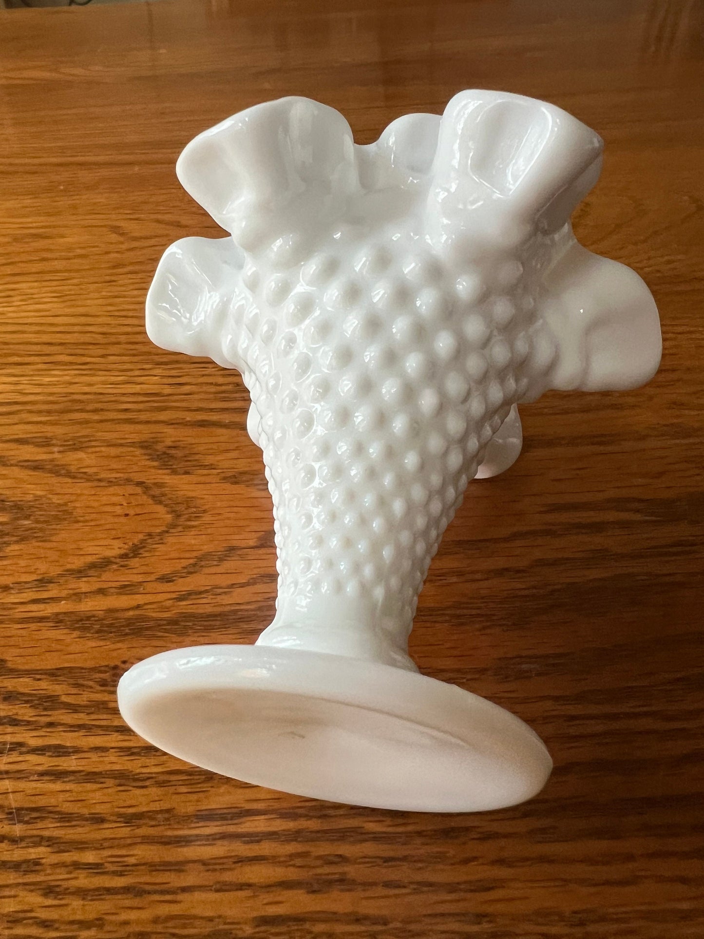 Vintage White Hobnail Ruffled Vase Glass Art Vase Lover Antiques and Vintage