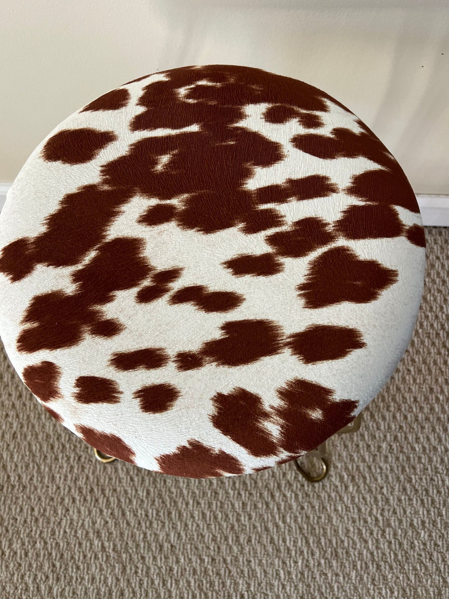 Mid Century Modern Cowhide and Brass Chair Stool Modern Ottoman with Cowhide Steerhorn Photographer’s Seat Lover Antiques and Vintage