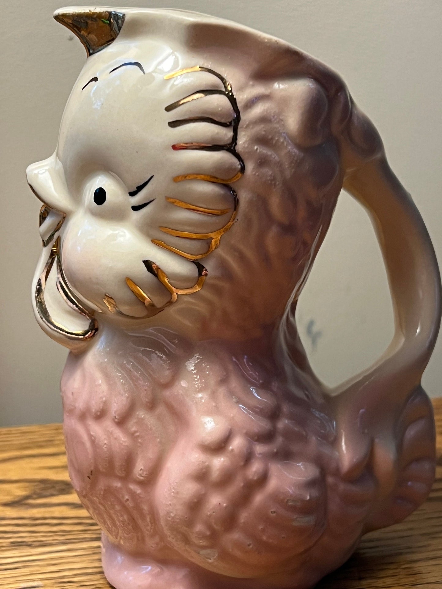 Vintage Shawnee Pottery Owl Pitcher with 14K Gold Trim Pink and White Owl Lover Antiques and Vintage