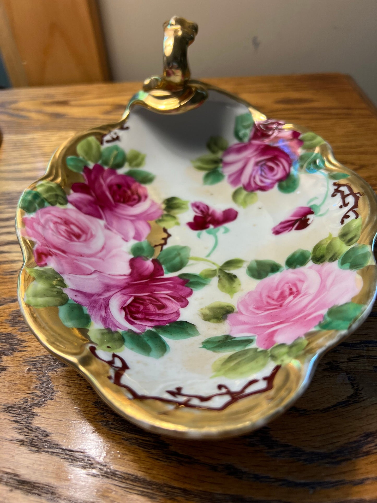 Vintage Nippon Hand Painted Dresser Dish With Handle Japanese Porcelain Vase Lover Antiques and Vintage
