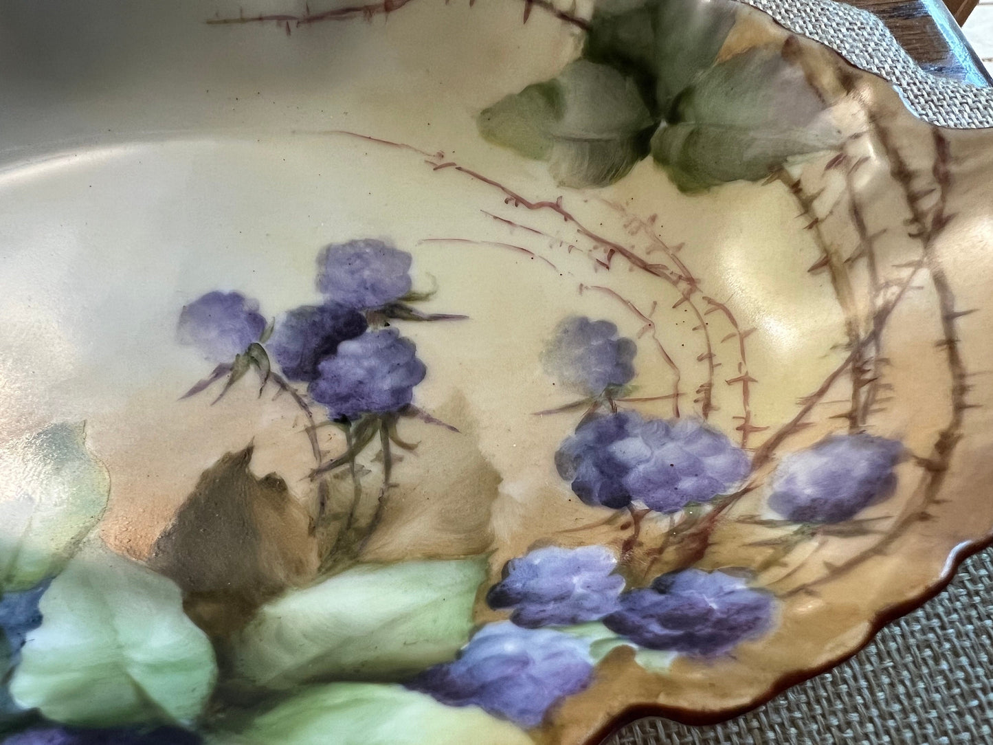 Vintage Purple Flowers Hand Painted Dresser Dish Signed by Elite L France Limoges Lover Antiques and Vintage