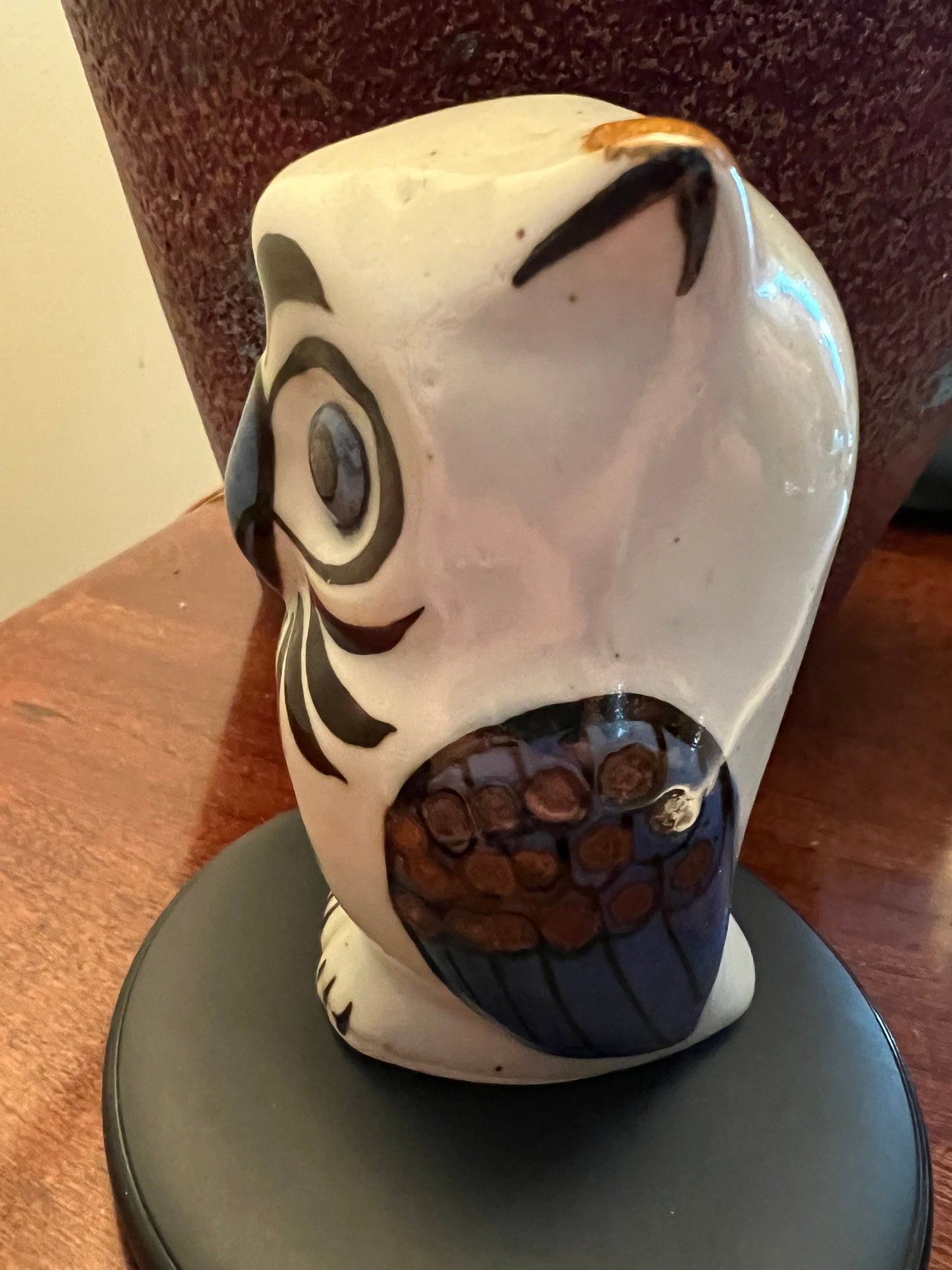 Vintage Pottery Owl with Candle Holder Owl Stand Owl Figurine Candleholder Lover Antiques and Vintage