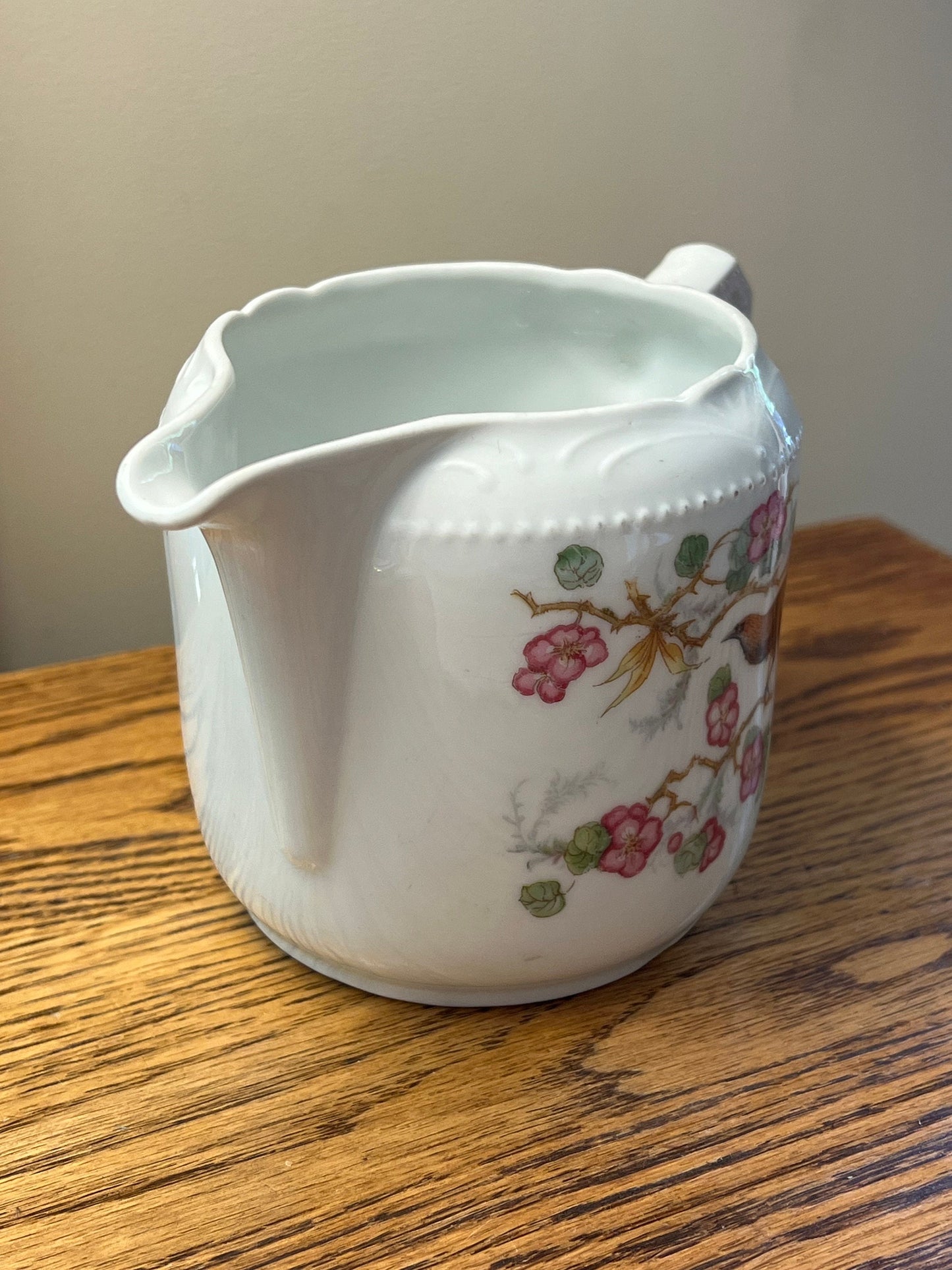 Vintage White Porcelain Peacock and Berries Pitcher Made in Germany Lover Antiques and Vintage