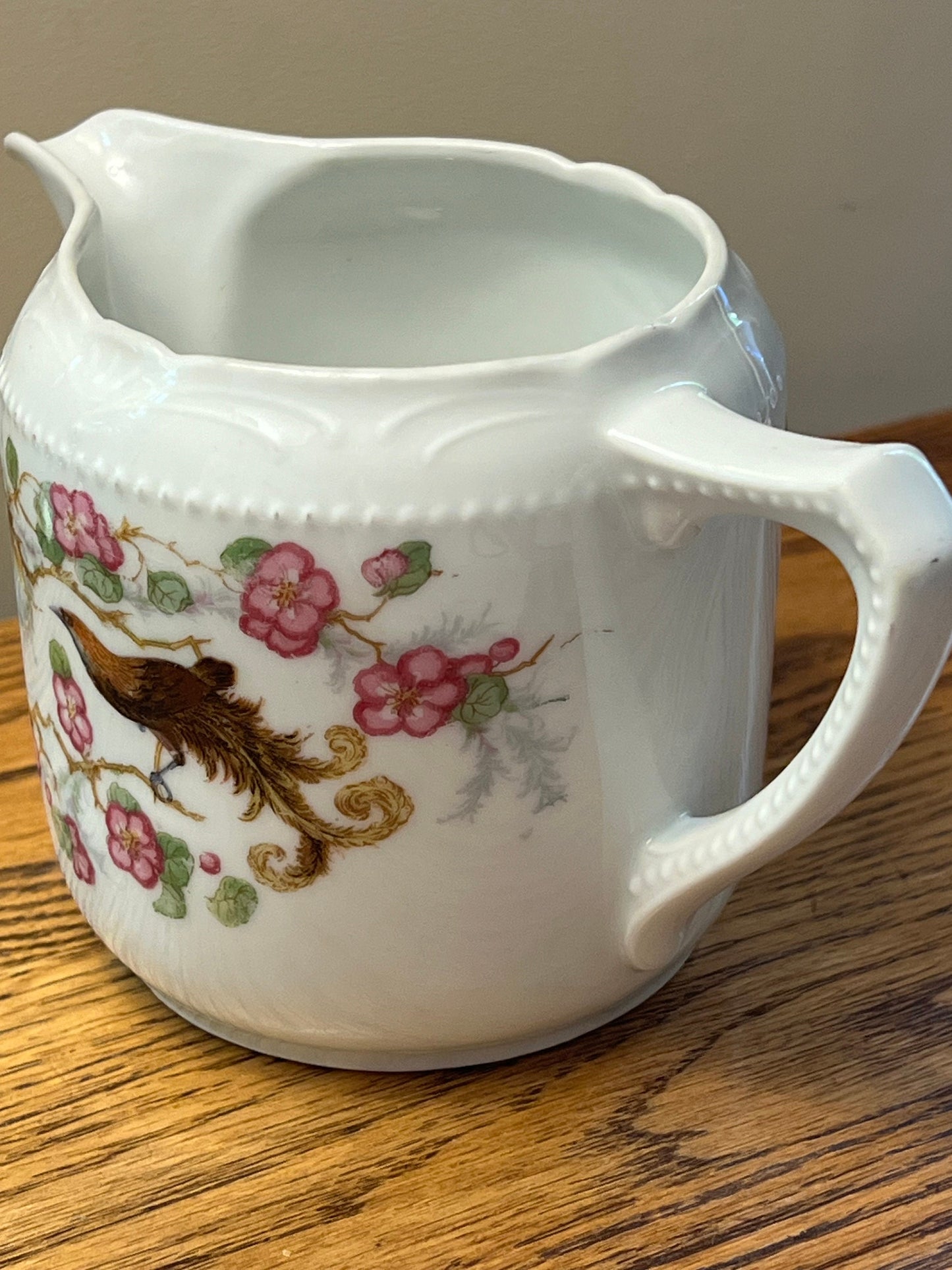 Vintage White Porcelain Peacock and Berries Pitcher Made in Germany Lover Antiques and Vintage