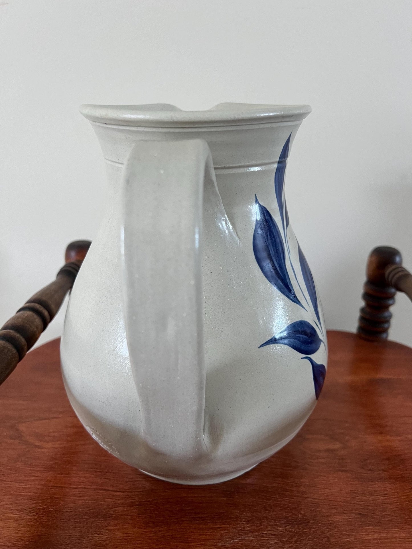 Vintage Williamsburg Pottery Pitcher with Cobalt Blue Flower Design Lover Antiques and Vintage