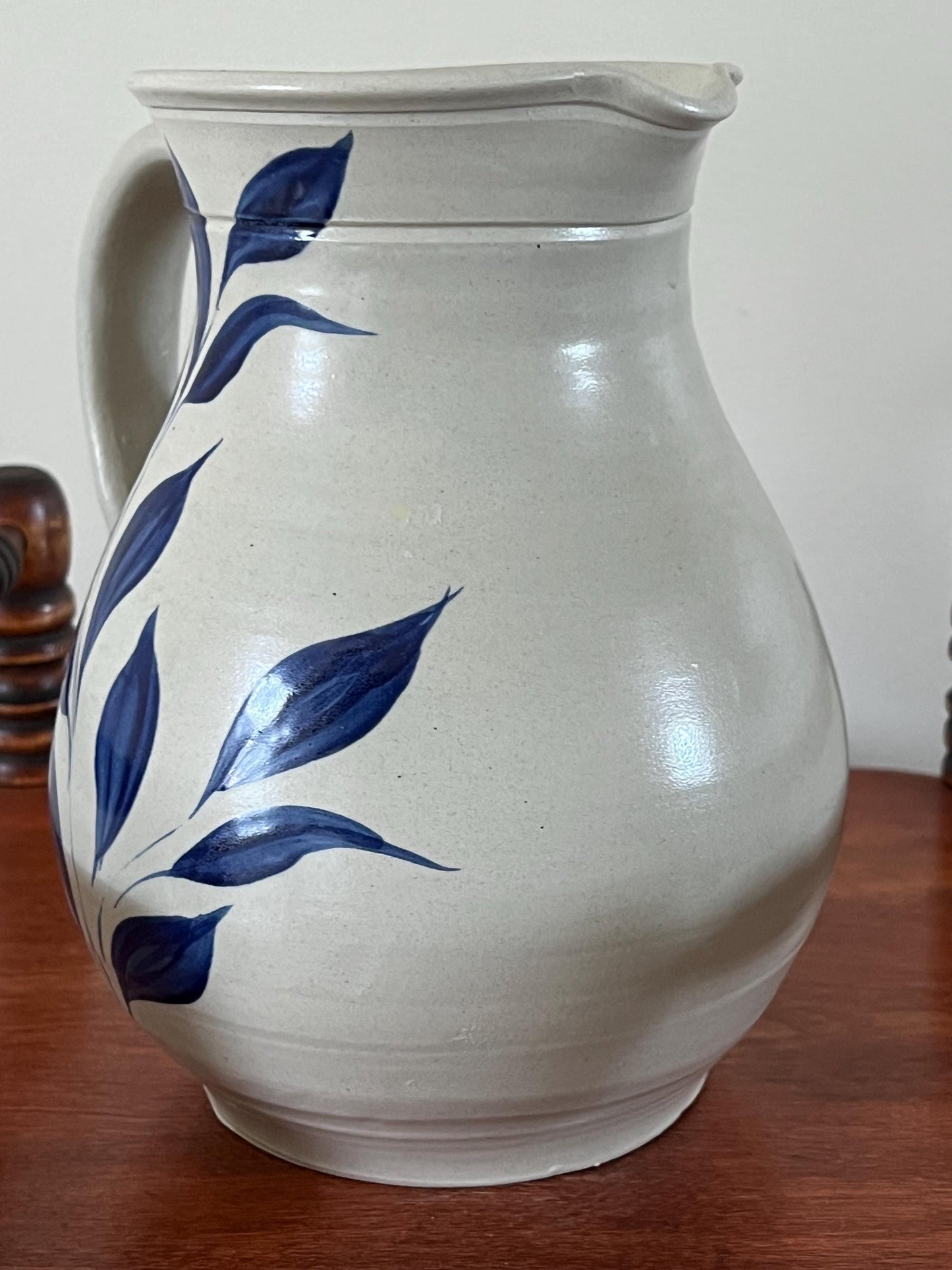 Vintage Williamsburg Pottery Pitcher with Cobalt Blue Flower Design Lover Antiques and Vintage