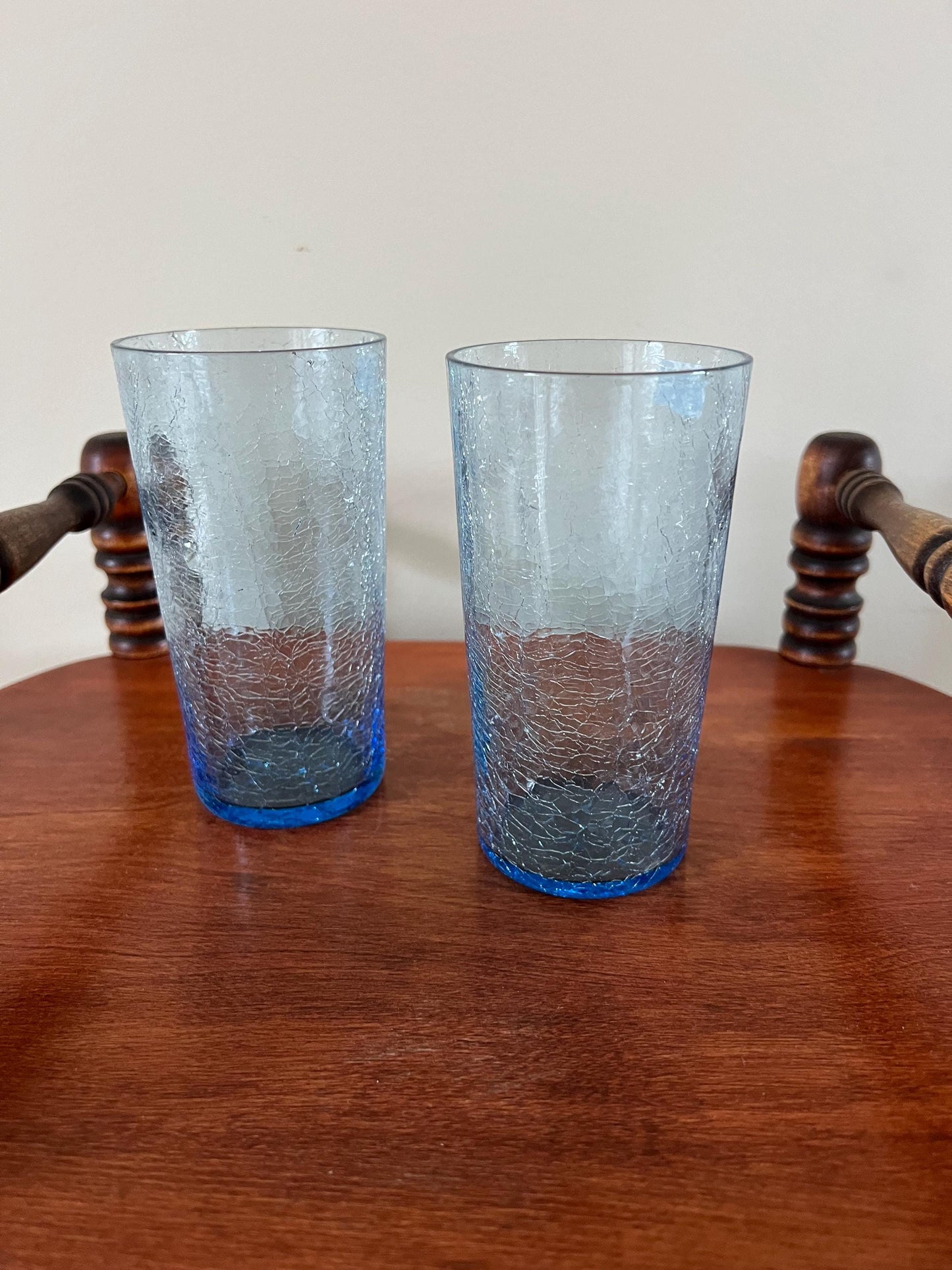 Vintage Blue Crackle Glass Cup Set of 2 Art Blue Art Glasses Tall Glasses Lover Antiques and Vintage