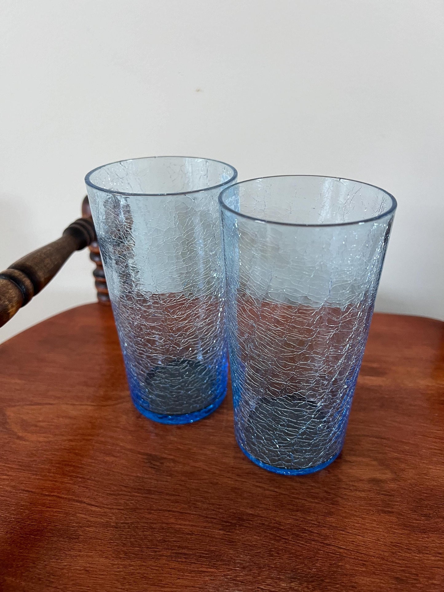 Vintage Blue Crackle Glass Cup Set of 2 Art Blue Art Glasses Tall Glasses Lover Antiques and Vintage