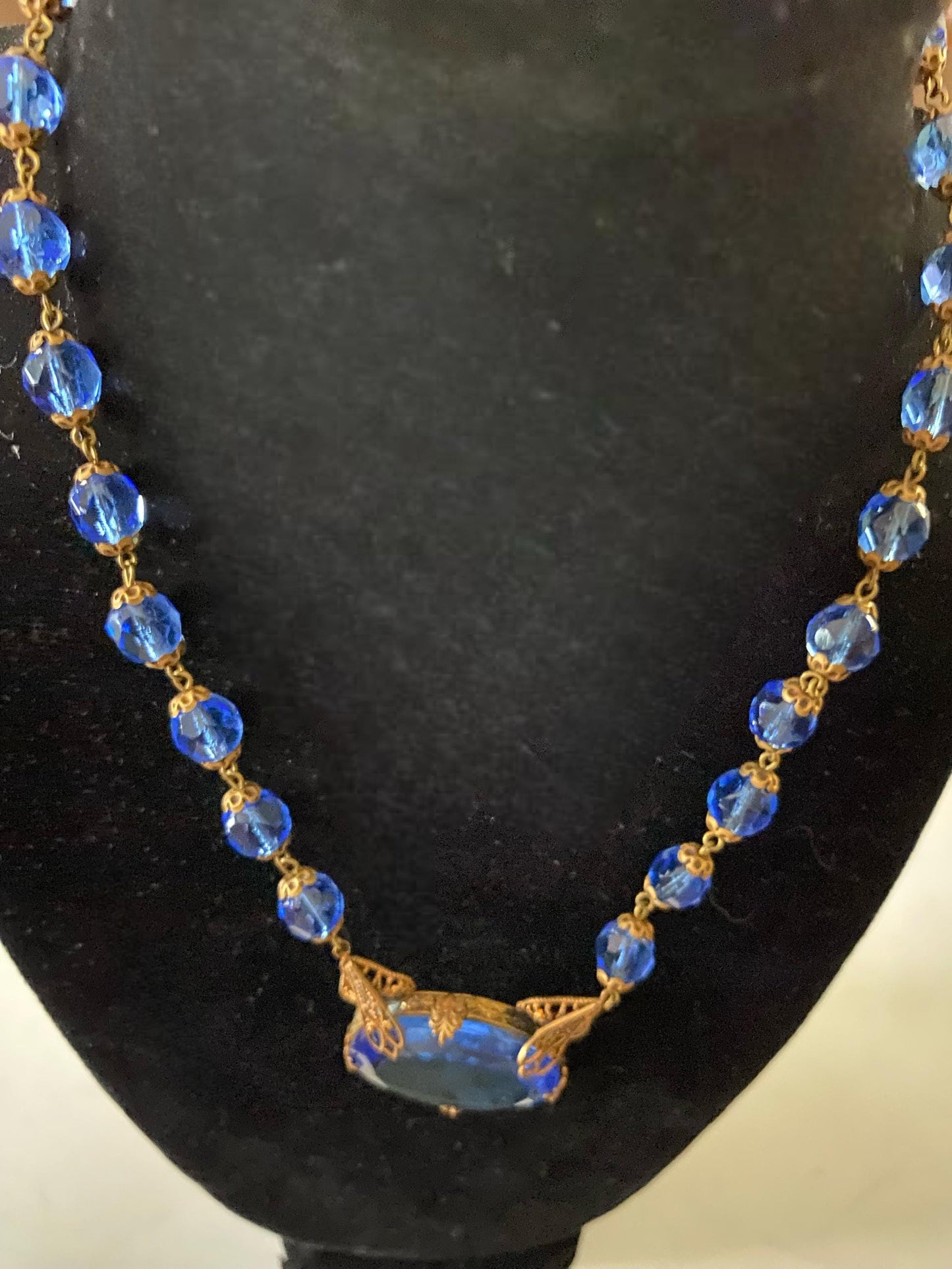 Vintage Brilliant Blue Glass Sapphire Necklace Czechoslovakian Blue Jewelry Lover Antiques and Vintage