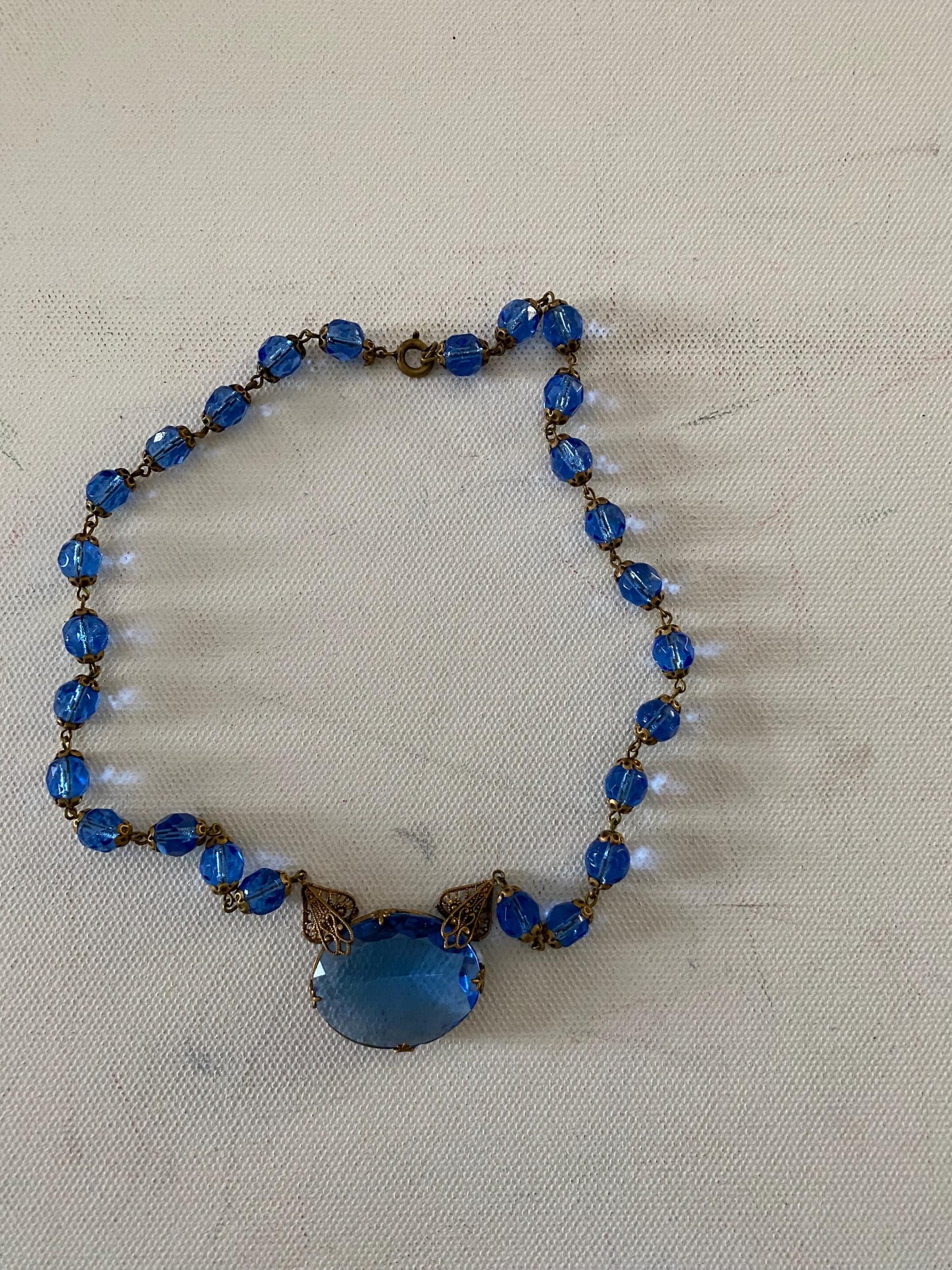 Vintage Brilliant Blue Glass Sapphire Necklace Czechoslovakian Blue Jewelry Lover Antiques and Vintage