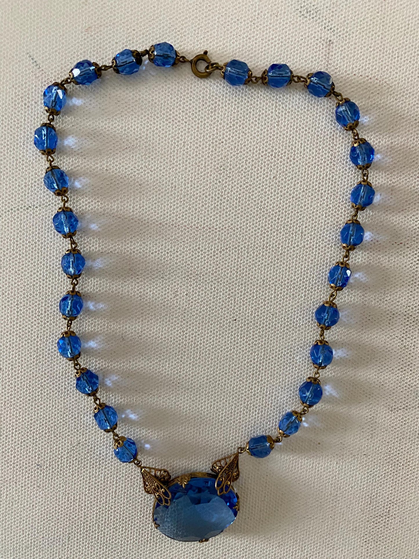 Vintage Brilliant Blue Glass Sapphire Necklace Czechoslovakian Blue Jewelry Lover Antiques and Vintage