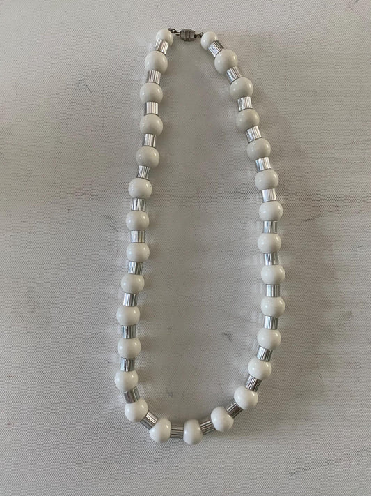 Vintage White & Silver Necklace Lover Antiques and Vintage