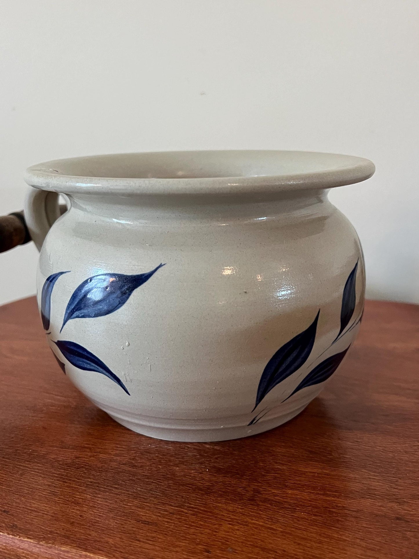 Vintage Williamsburg Salt Glazed Pottery Pitcher with Cobalt Blue Flower Design Lover Antiques and Vintage