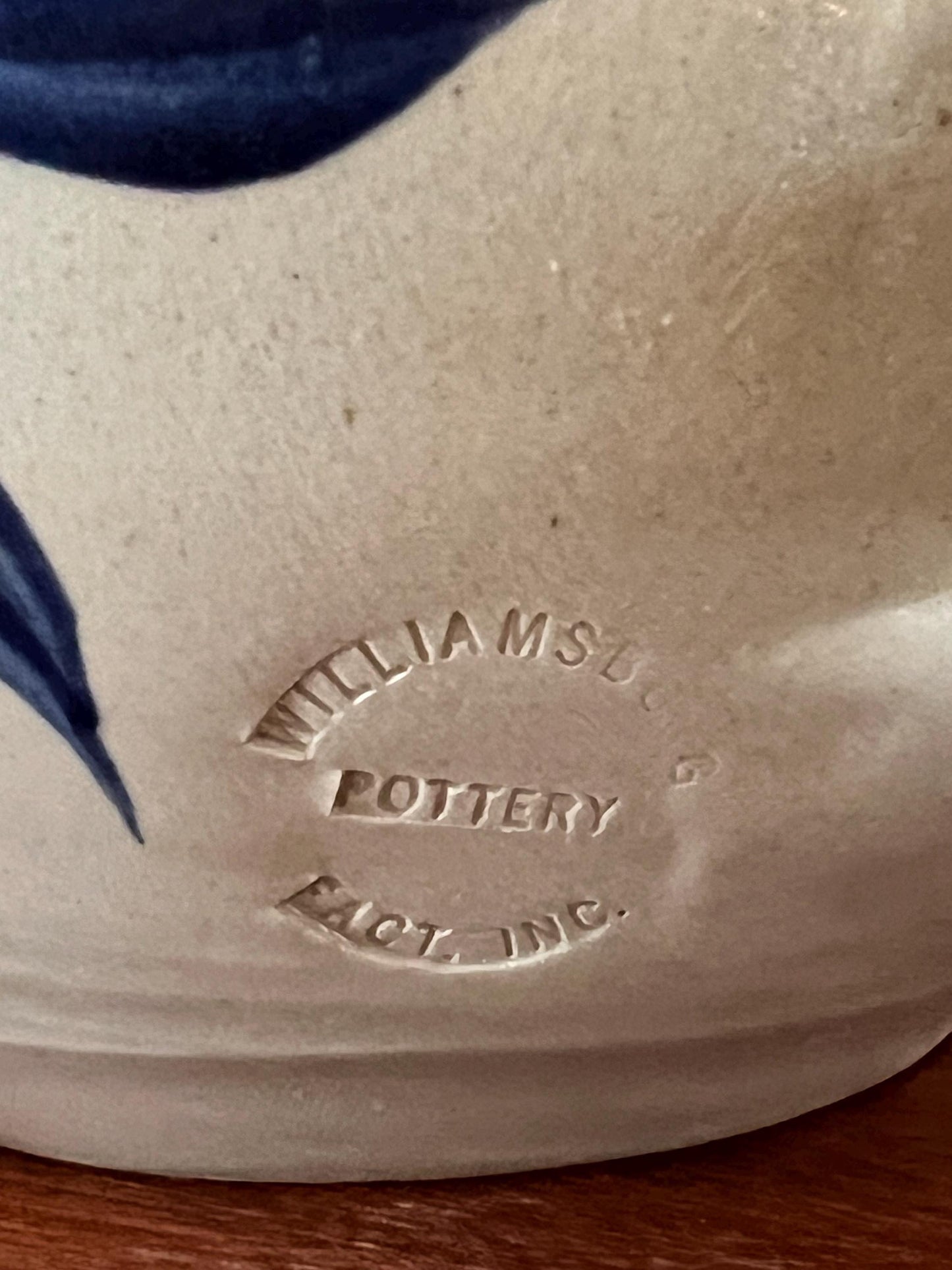 Vintage Williamsburg Salt Glazed Pottery Pitcher with Cobalt Blue Flower Design Lover Antiques and Vintage