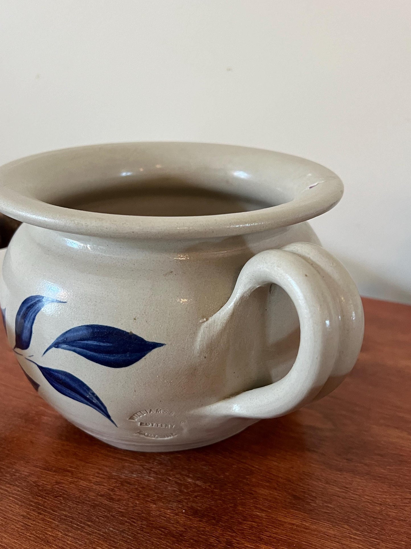 Vintage Williamsburg Salt Glazed Pottery Pitcher with Cobalt Blue Flower Design Lover Antiques and Vintage
