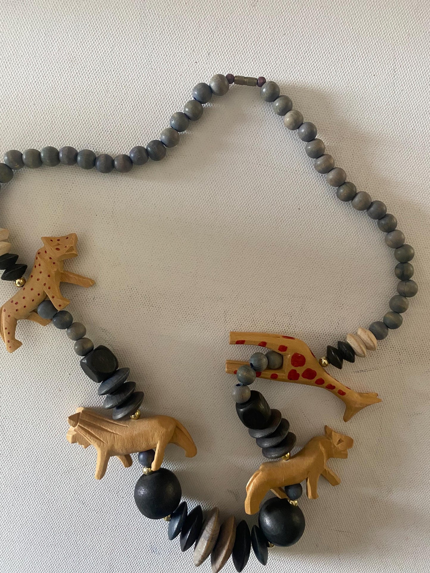 Vintage Hand Carved & Hand Paint Animals Necklace Giraffe Lion Cheetah Wolf Necklace Jewelry Lover Antiques and Vintage