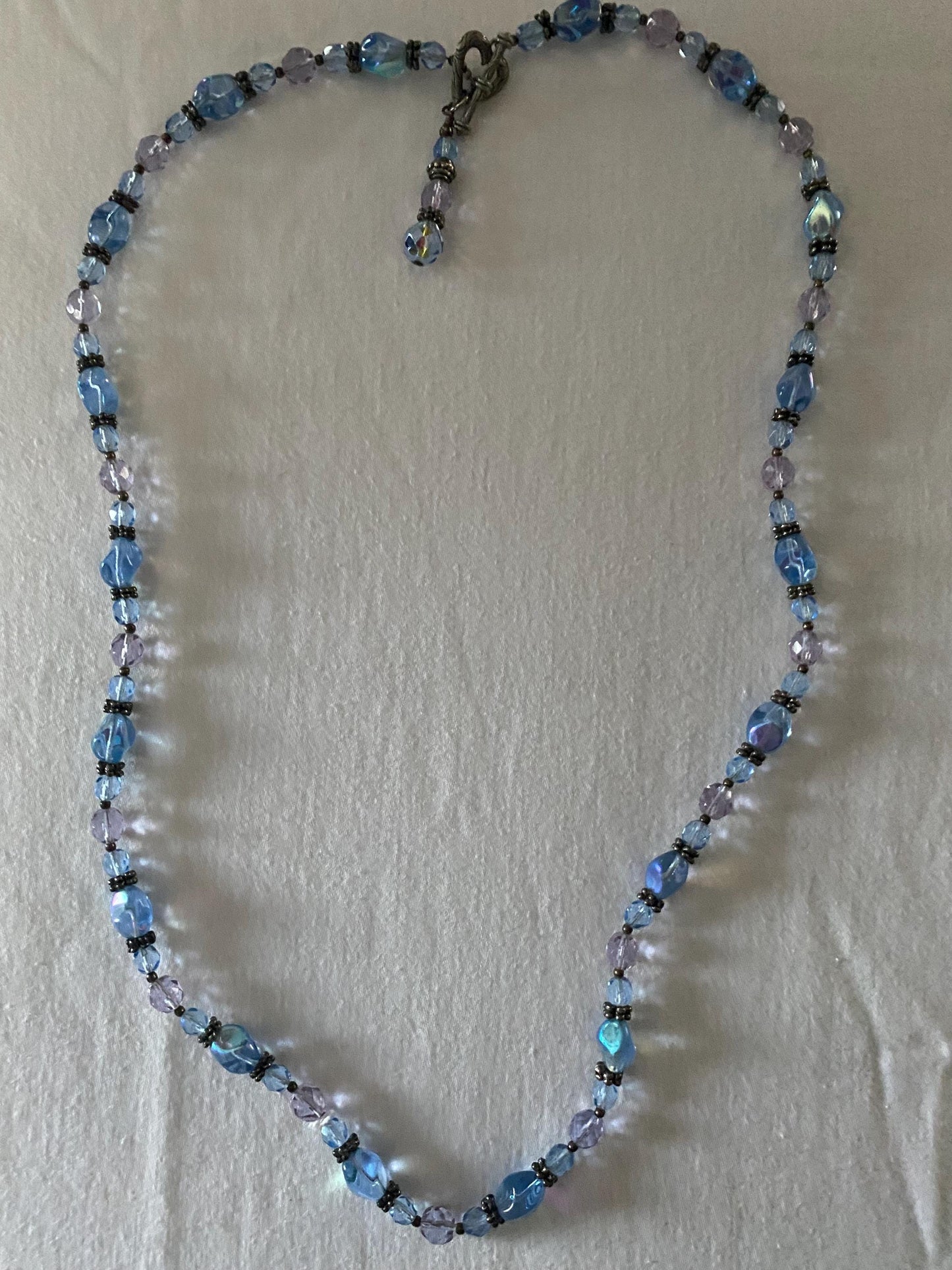 Vintage Pretty Blue & Silver Beaded Necklace with Heart Clasp Unique Gift Opportunity Lover Antiques and Vintage