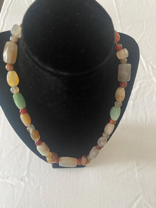 Vintage Multi Colored Stone Necklace Earth Ton Jewelry Unique Gift Opportunity Lover Antiques and Vintage